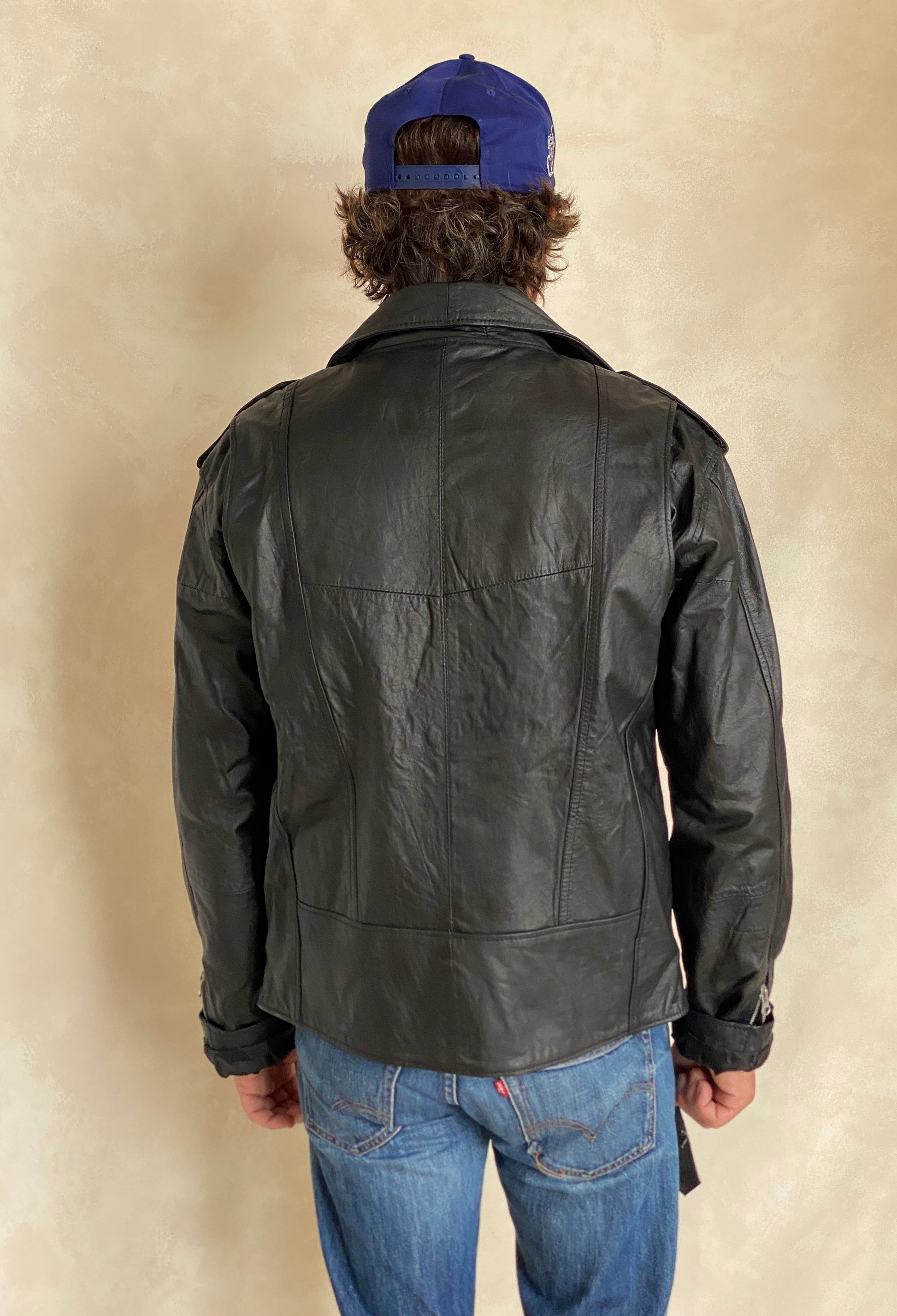Medium Recycled Leather Motorcycle Jacket | Eco-Friendly Biker Gear - USA Vintage Bcn