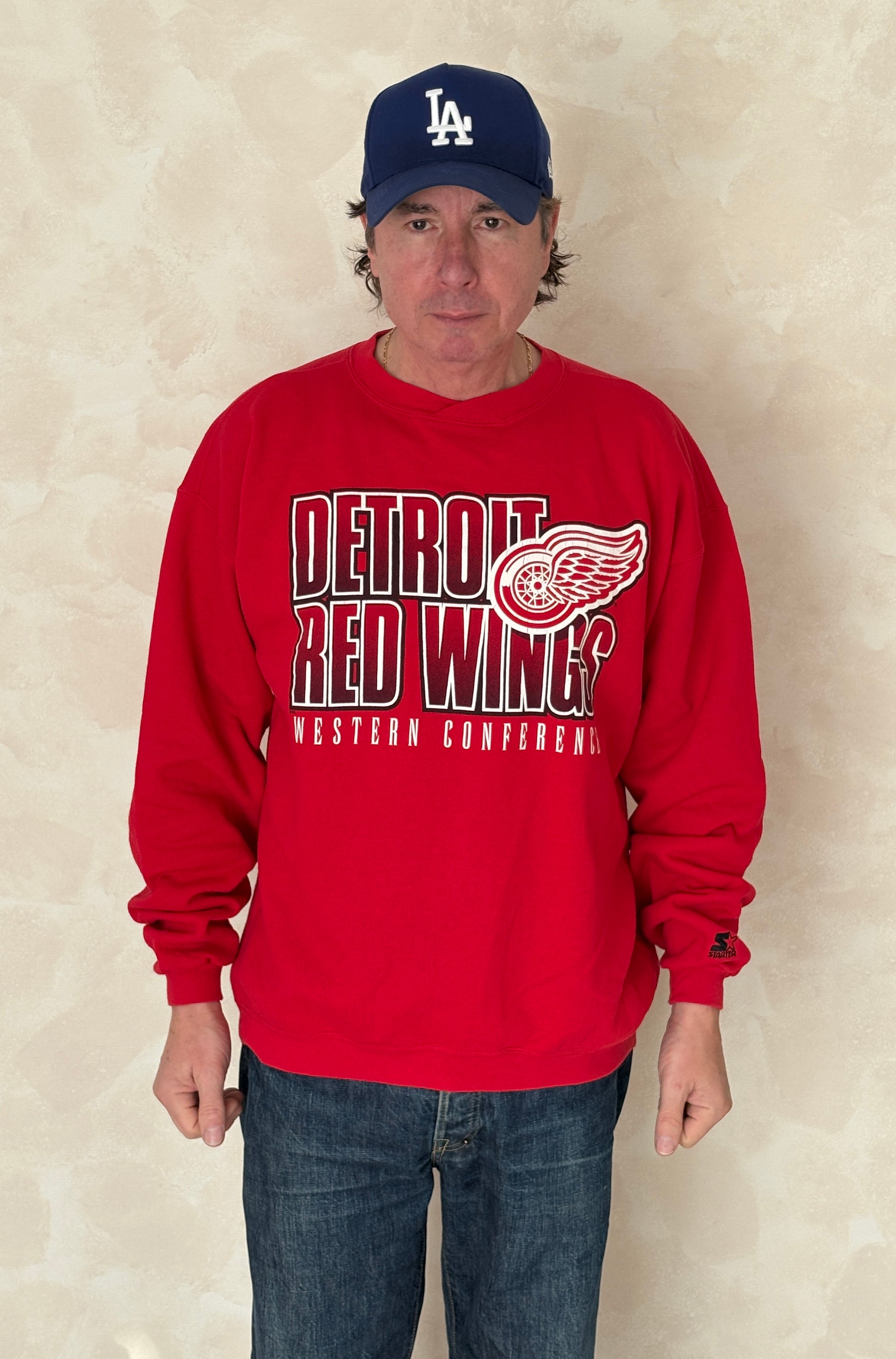 Size L Crew Neck Detroit Red Wings Made In USA By Starter - USA Vintage Bcn