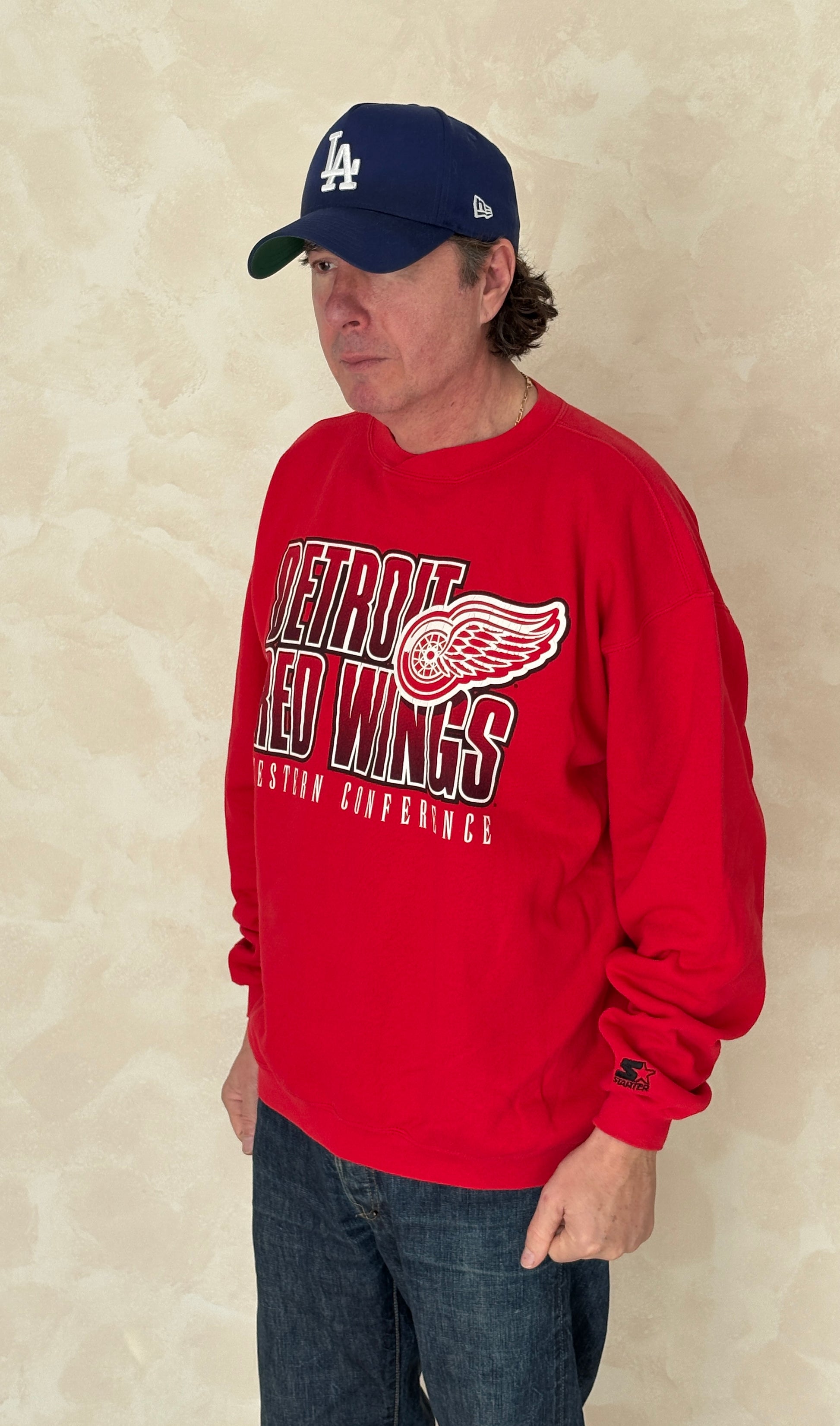 Size L Crew Neck Detroit Red Wings Made In USA By Starter - USA Vintage Bcn