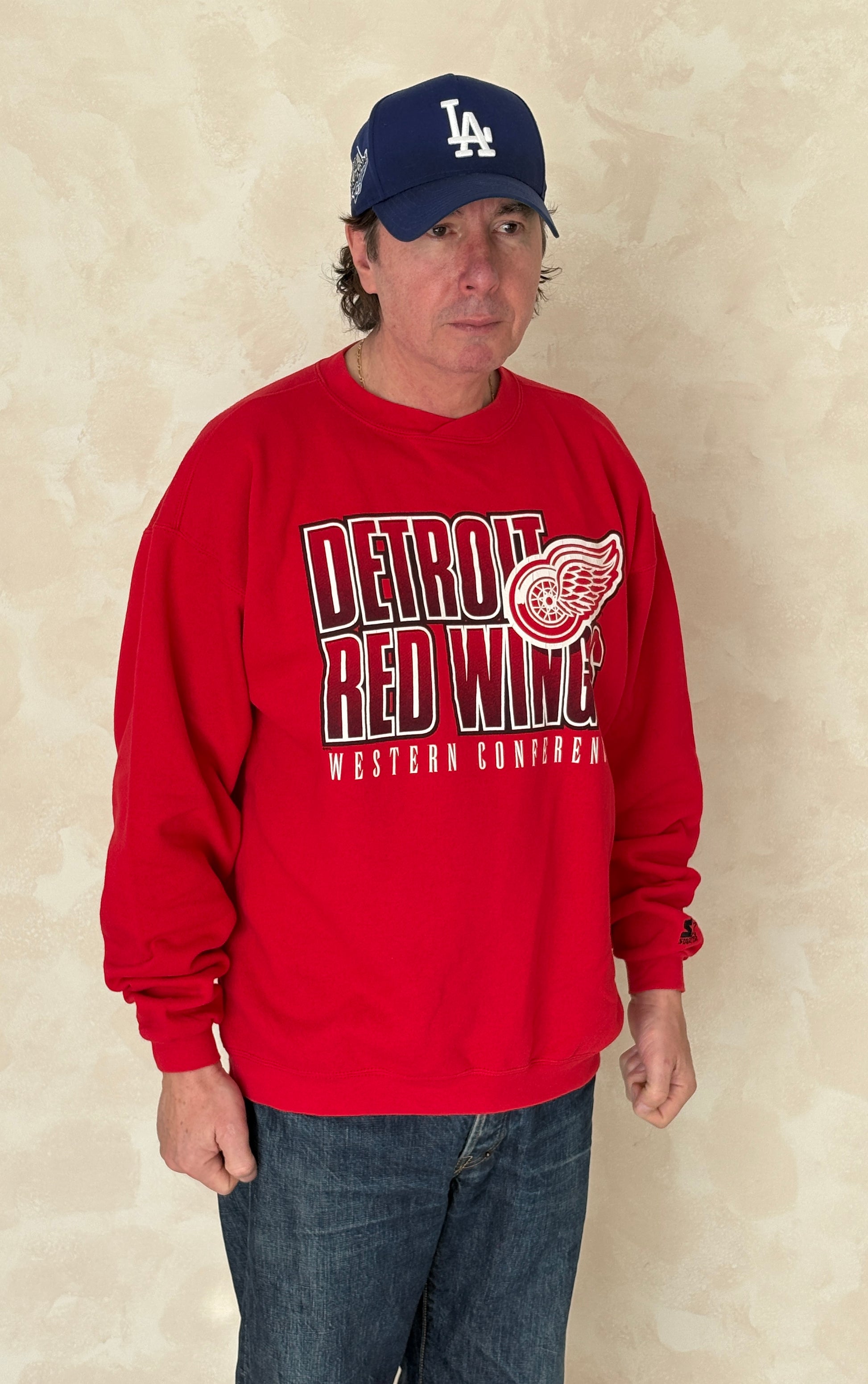 Size L Crew Neck Detroit Red Wings Made In USA By Starter - USA Vintage Bcn