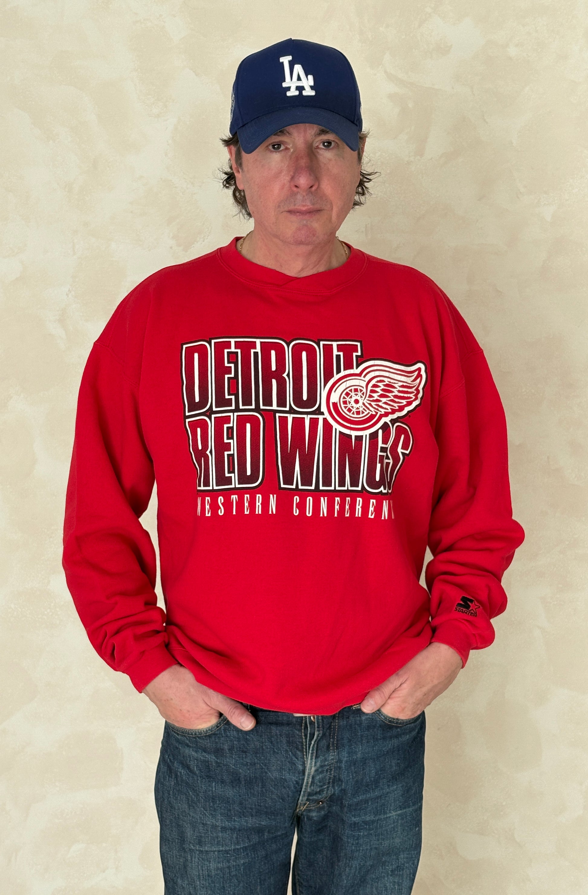 Size L Crew Neck Detroit Red Wings Made In USA By Starter - USA Vintage Bcn