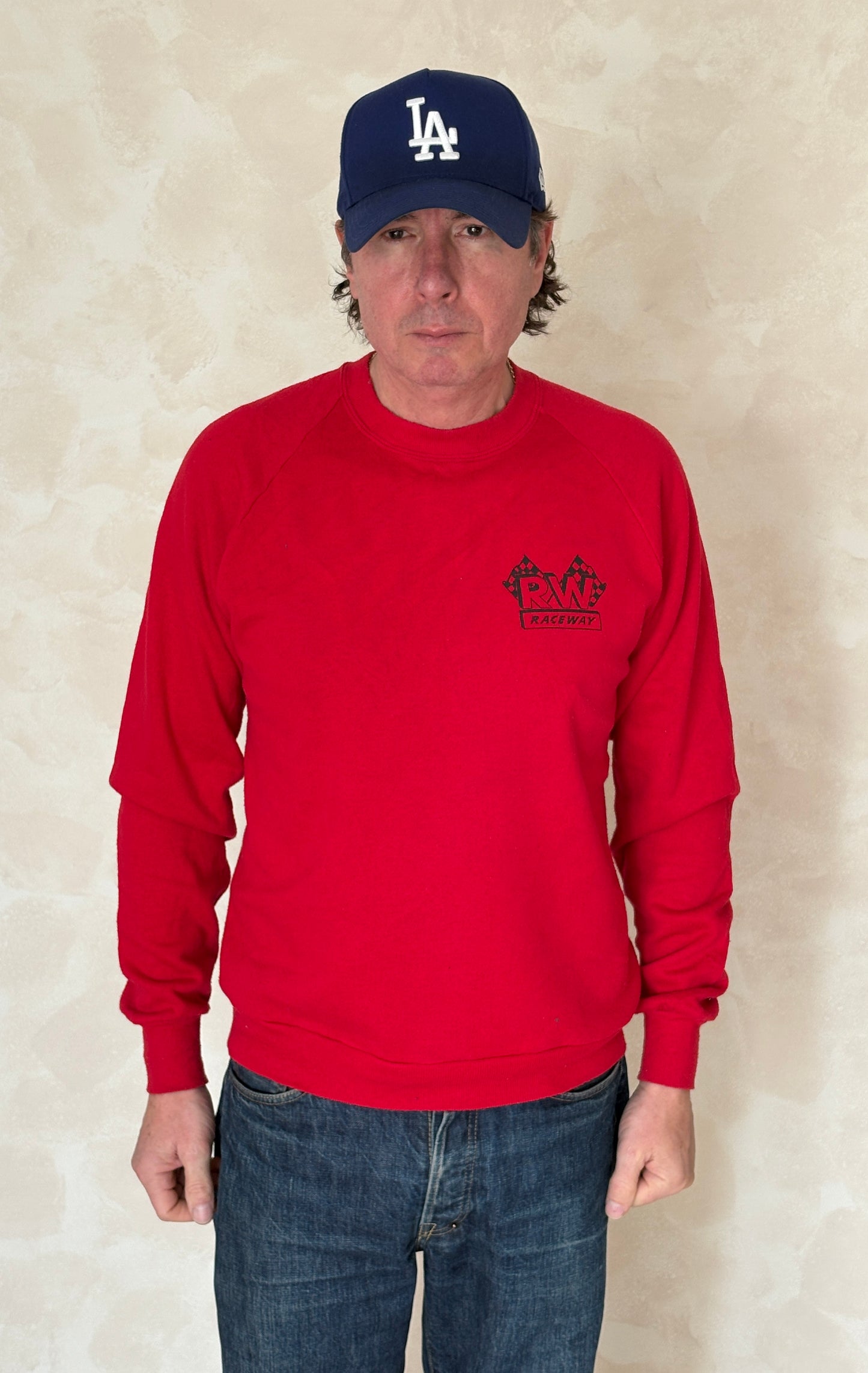 Size L 90s Crew Neck Raceway Made In USA By Jerzees - USA Vintage Bcn