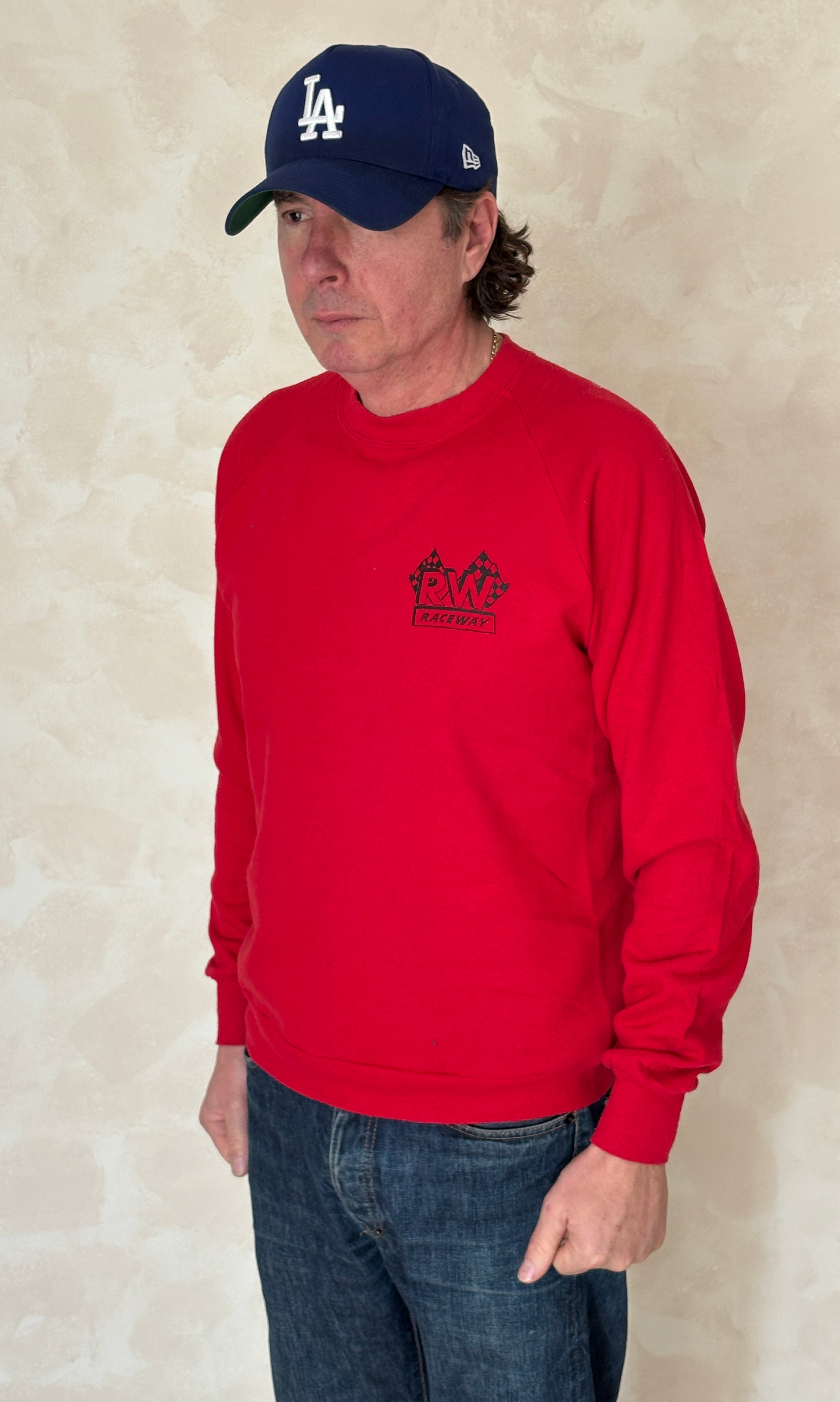 Size L 90s Crew Neck Raceway Made In USA By Jerzees - USA Vintage Bcn