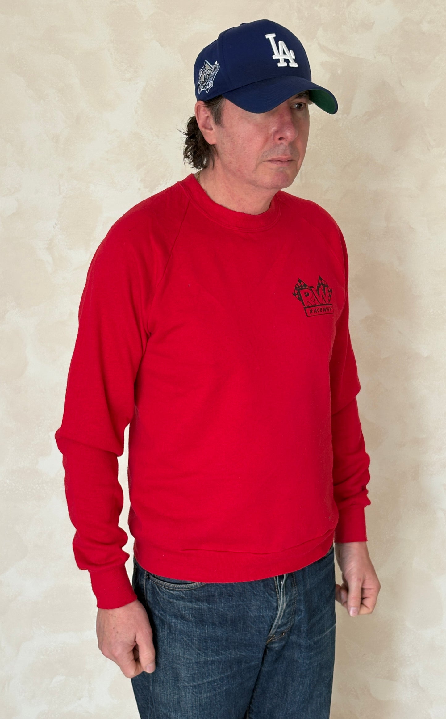 Size L 90s Crew Neck Raceway Made In USA By Jerzees - USA Vintage Bcn