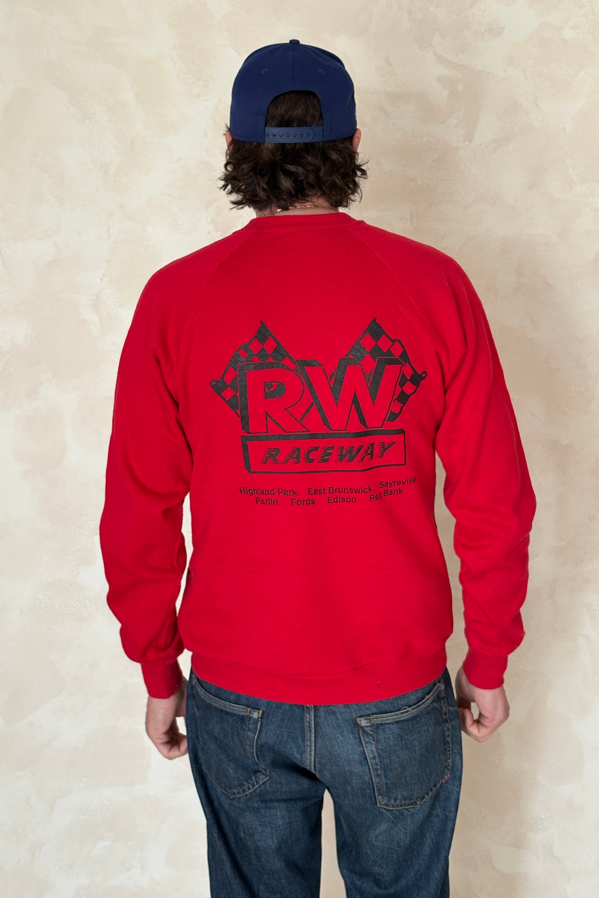 Size L 90s Crew Neck Raceway Made In USA By Jerzees - USA Vintage Bcn