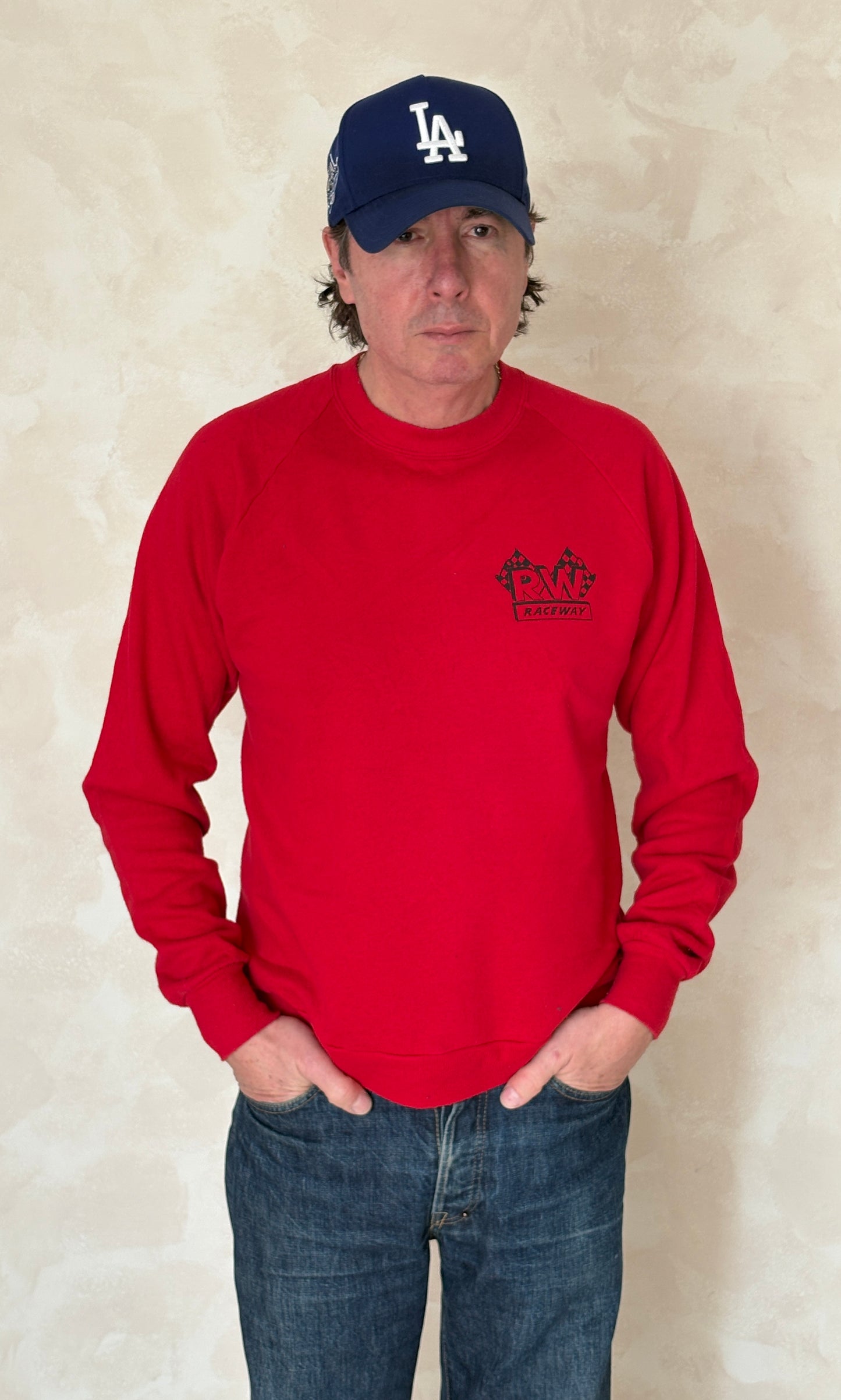 Size L 90s Crew Neck Raceway Made In USA By Jerzees - USA Vintage Bcn
