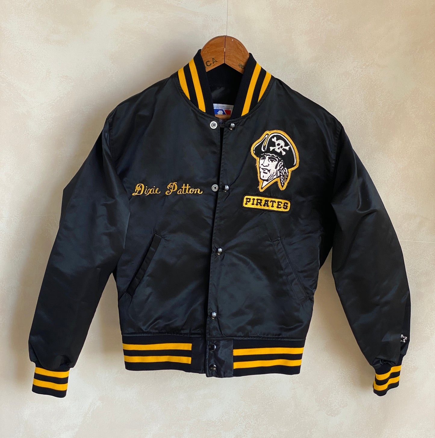 Vintage Pittsburgh Pirates Starter satin jacket made in USA, classic 80s MLB style, size small