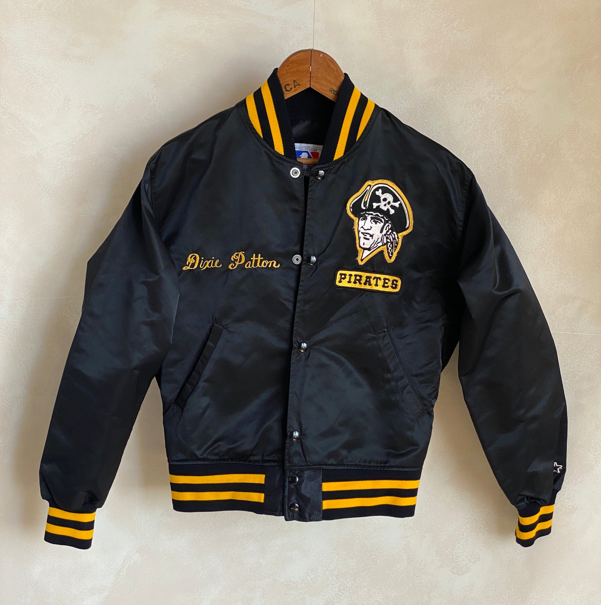 Vintage Pittsburgh Pirates Starter satin jacket made in USA, classic 80s MLB style, size small
