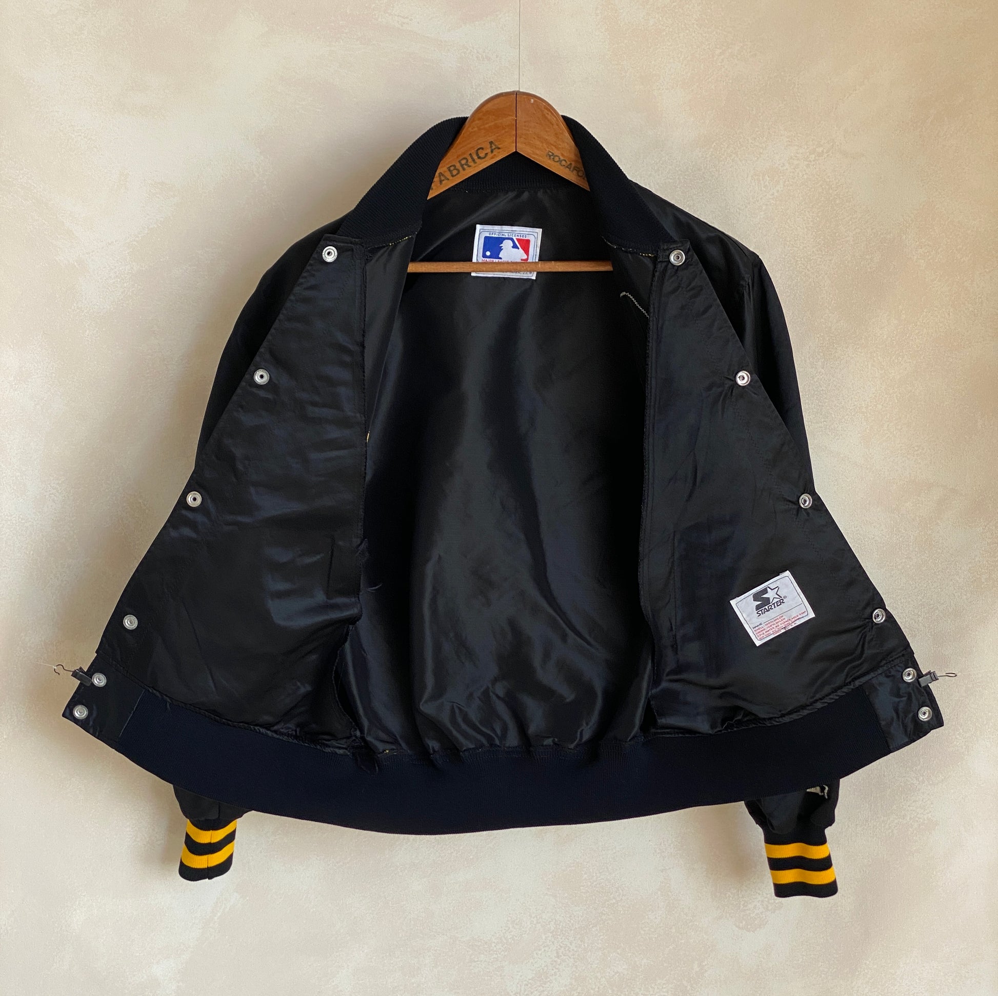 Vintage Pittsburgh Pirates Starter satin jacket made in USA, classic 80s MLB style, size small