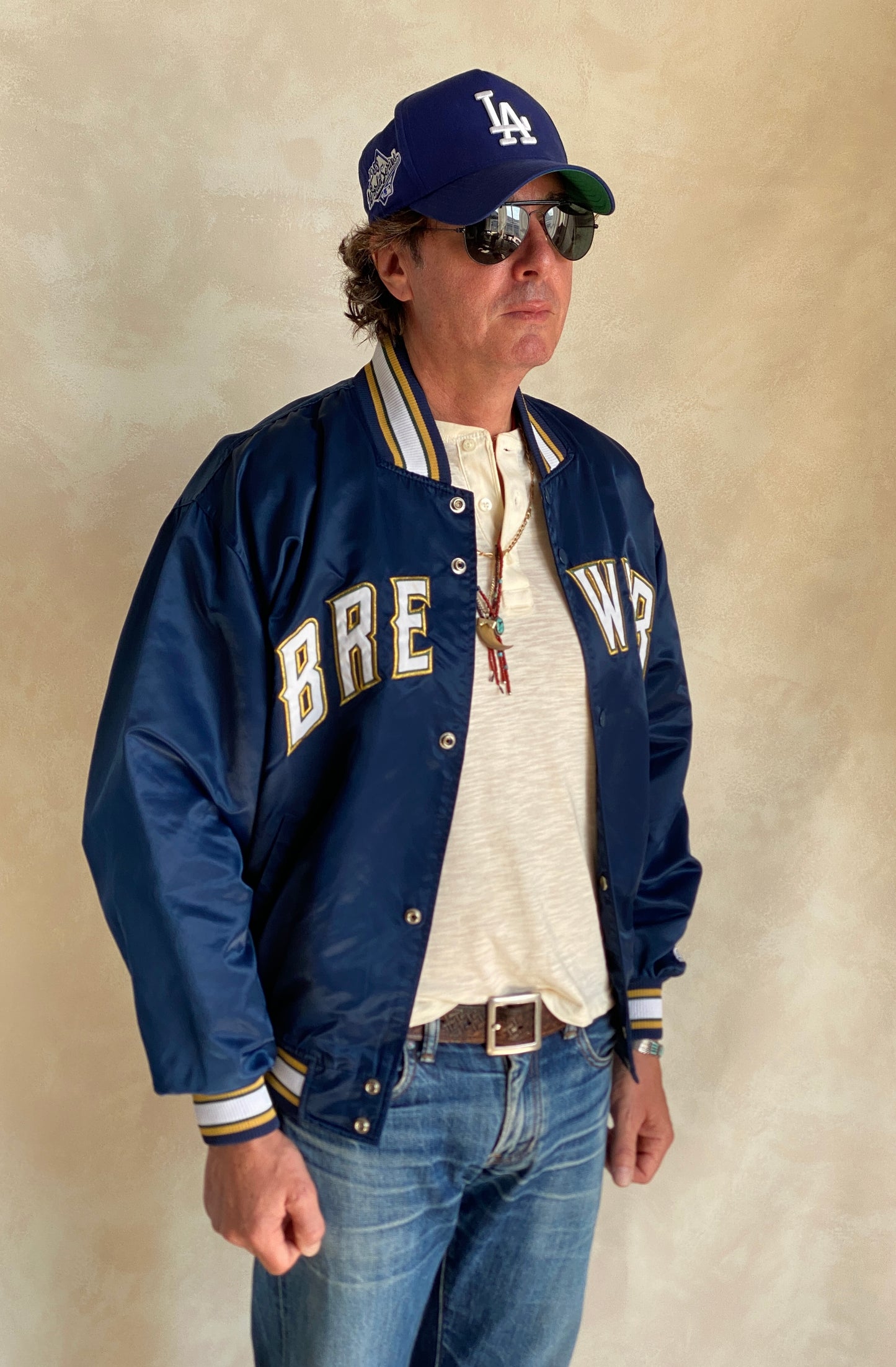 Vintage 1980s Milwaukee Brewers Starter satin jacket with team logo, size large