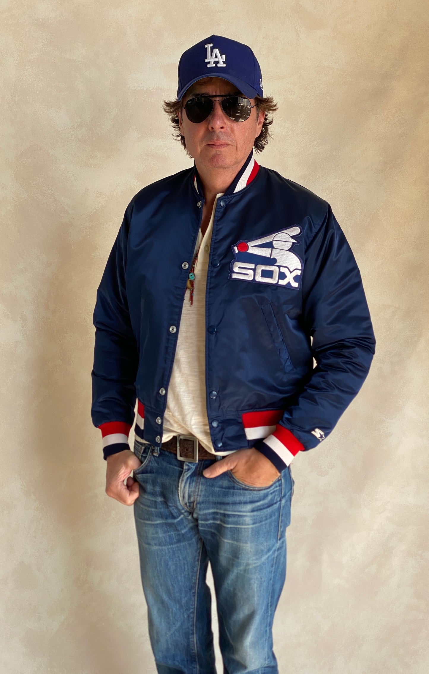 Vintage 1980s Chicago White Sox Starter satin jacket made in USA, size small.