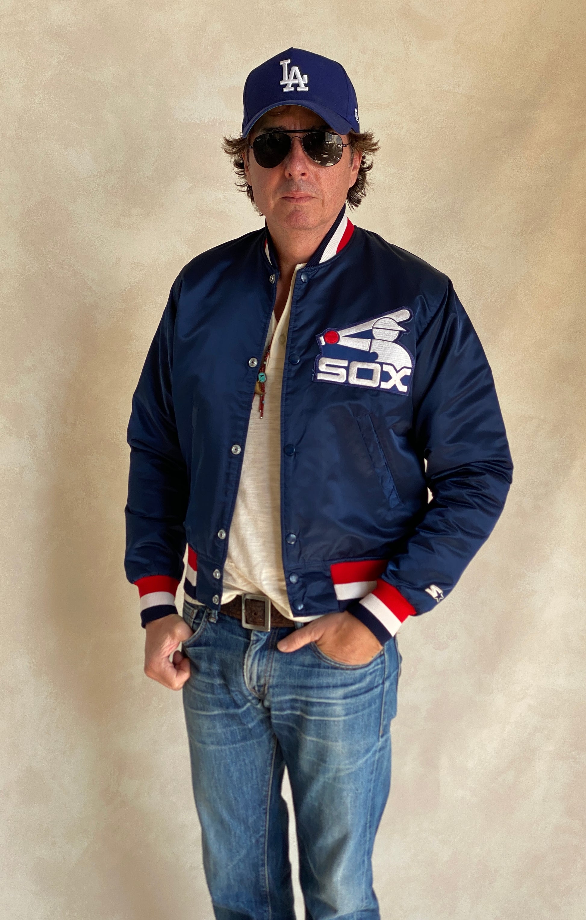 Vintage 1980s Chicago White Sox Starter satin jacket made in USA, size small.