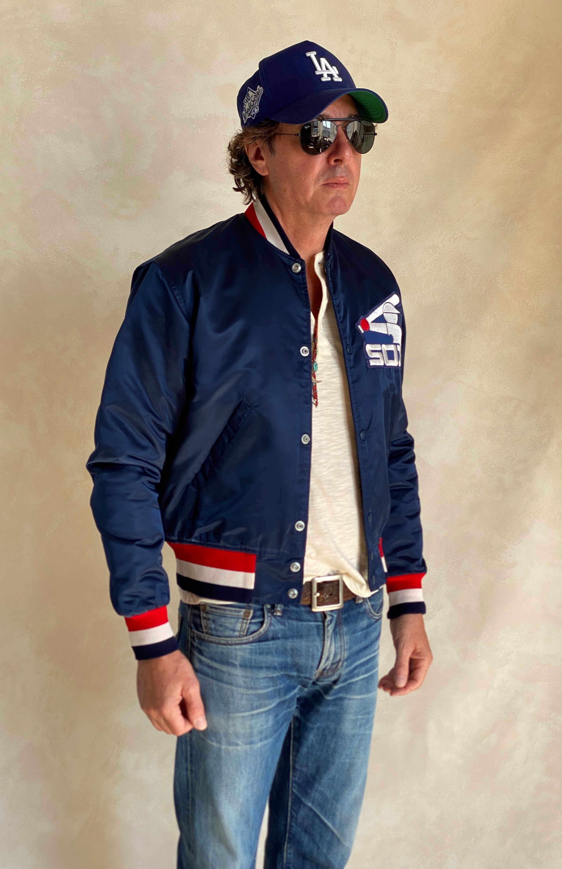 Vintage 1980s Chicago White Sox Starter satin jacket made in USA, size small.