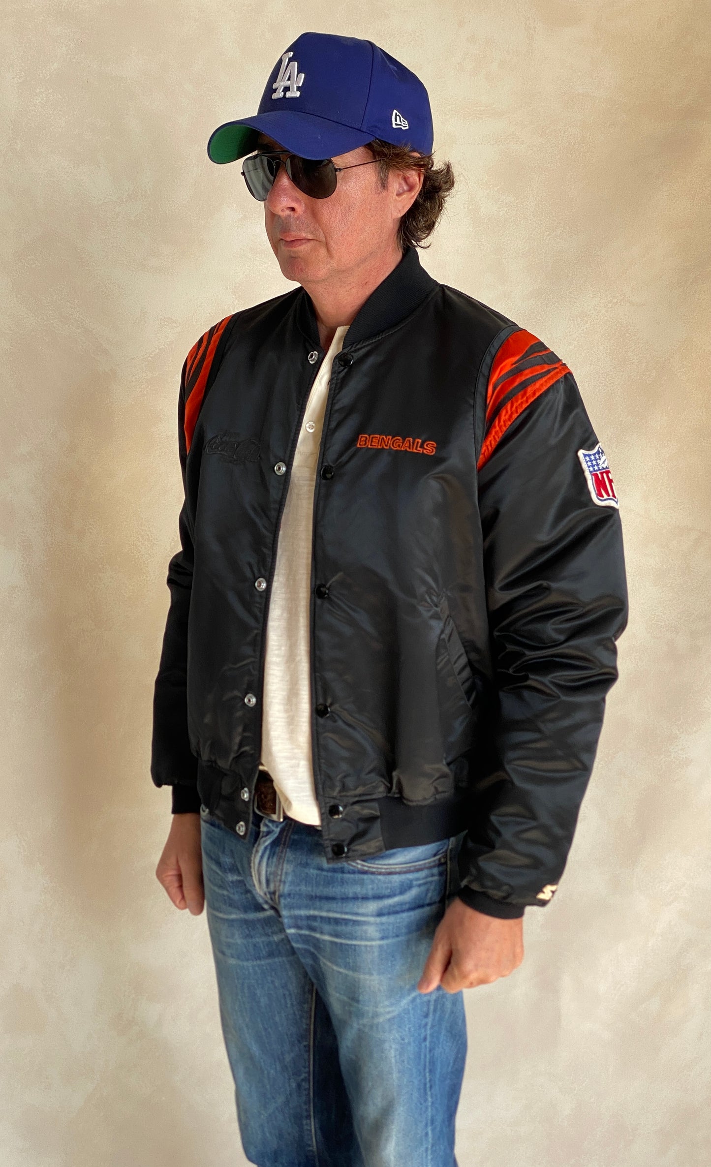 Vintage 1980s Cincinnati Bengals jacket made in USA, classic NFL sports memorabilia, size large