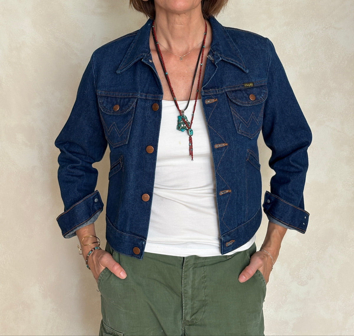 Size 18US . Vintage 70s Wrangler Denim Jacket – 4 Pockets – Made in USA-AJ357 Studio
