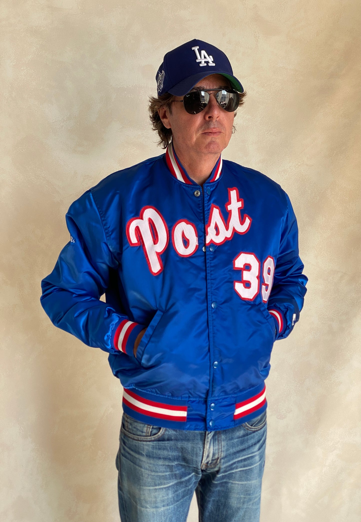 Vintage 1980s Post Starter satin jacket made in USA, size large.