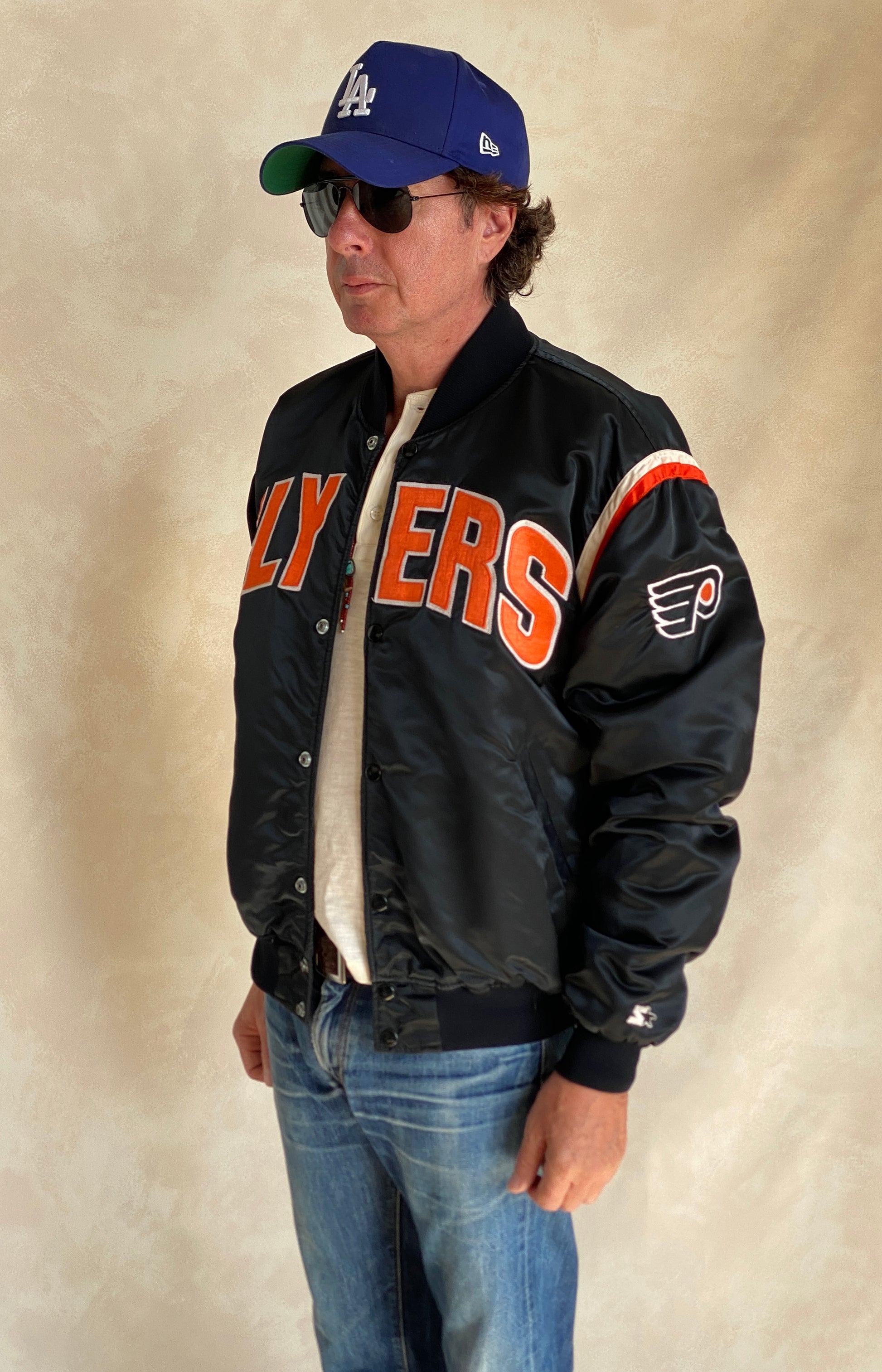Vintage Philadelphia Flyers Starter satin jacket made in USA, size XLarge.