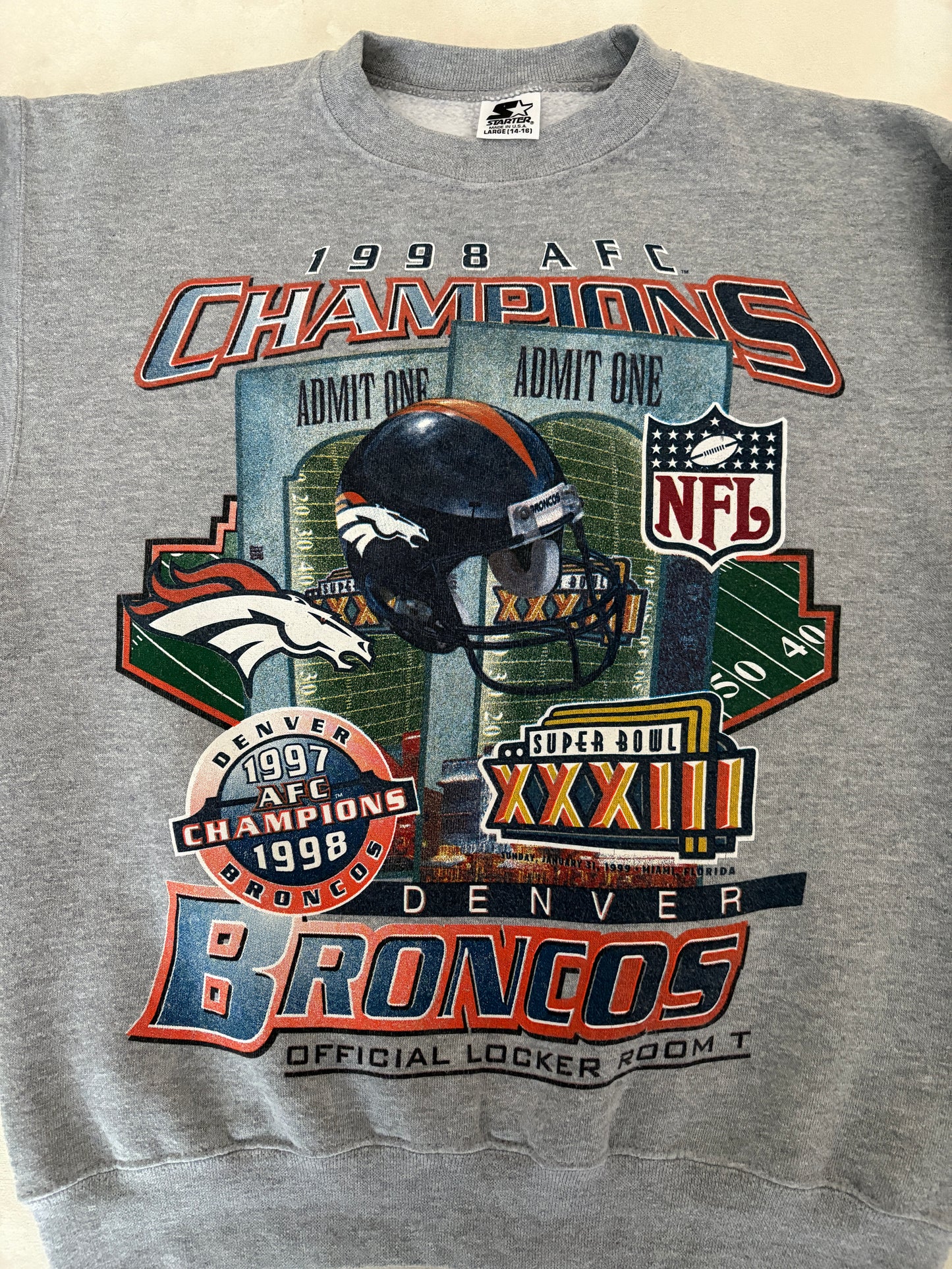 Size Youth Large Super Bowl Broncos Made in USA By Starter - USA Vintage Bcn