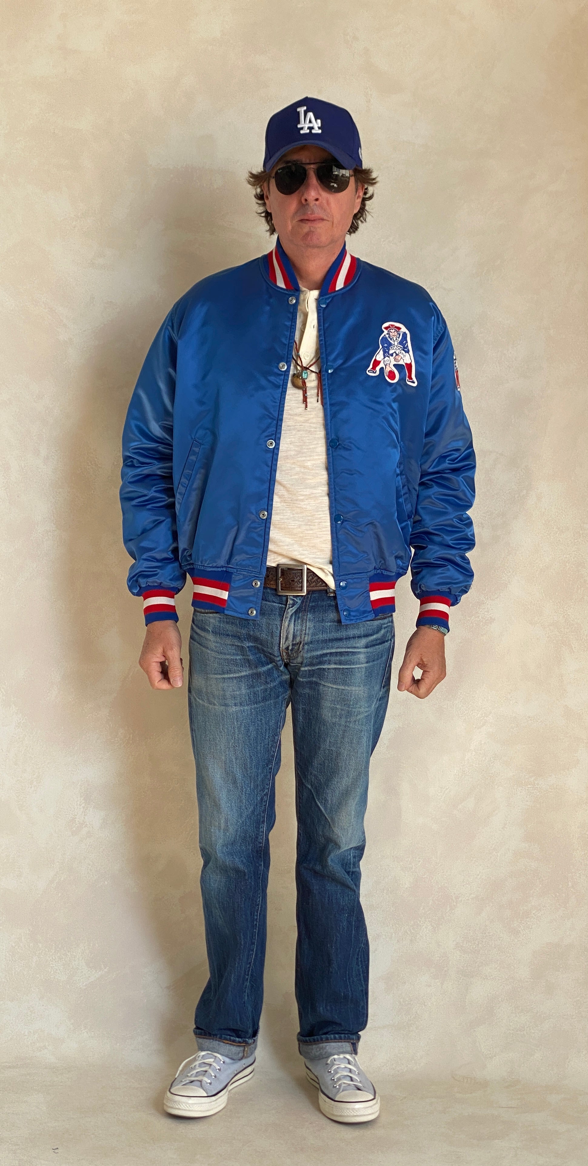 Vintage 1980s New England Patriots Starter satin jacket made in USA, size large.
