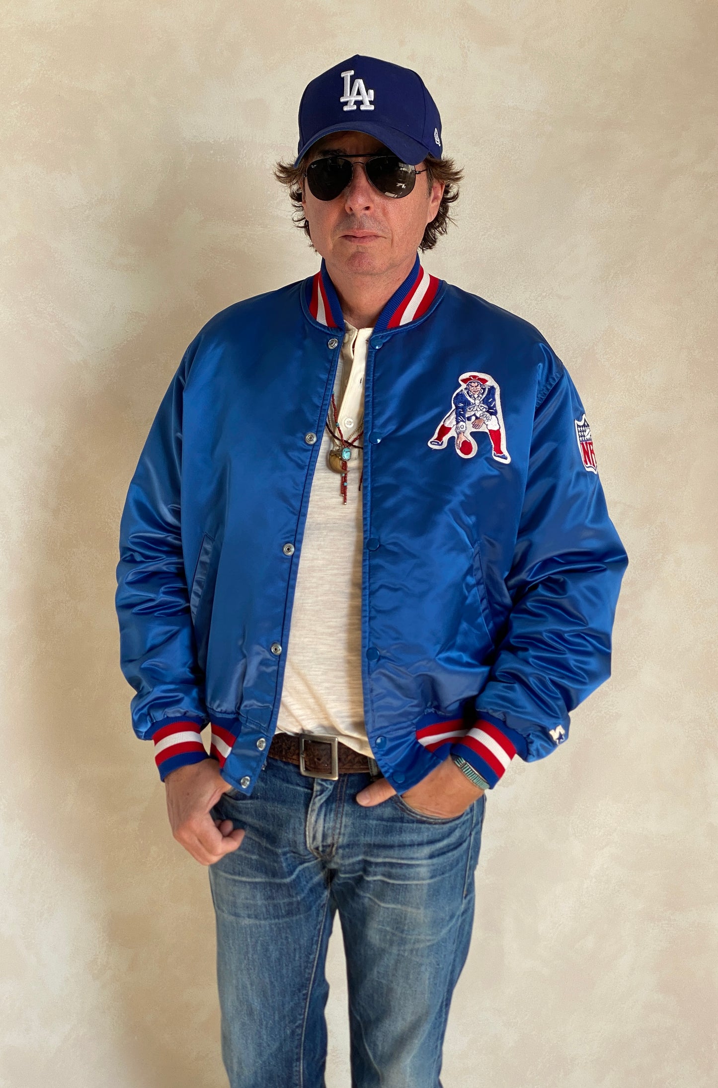 Vintage 1980s New England Patriots Starter satin jacket made in USA, size large.