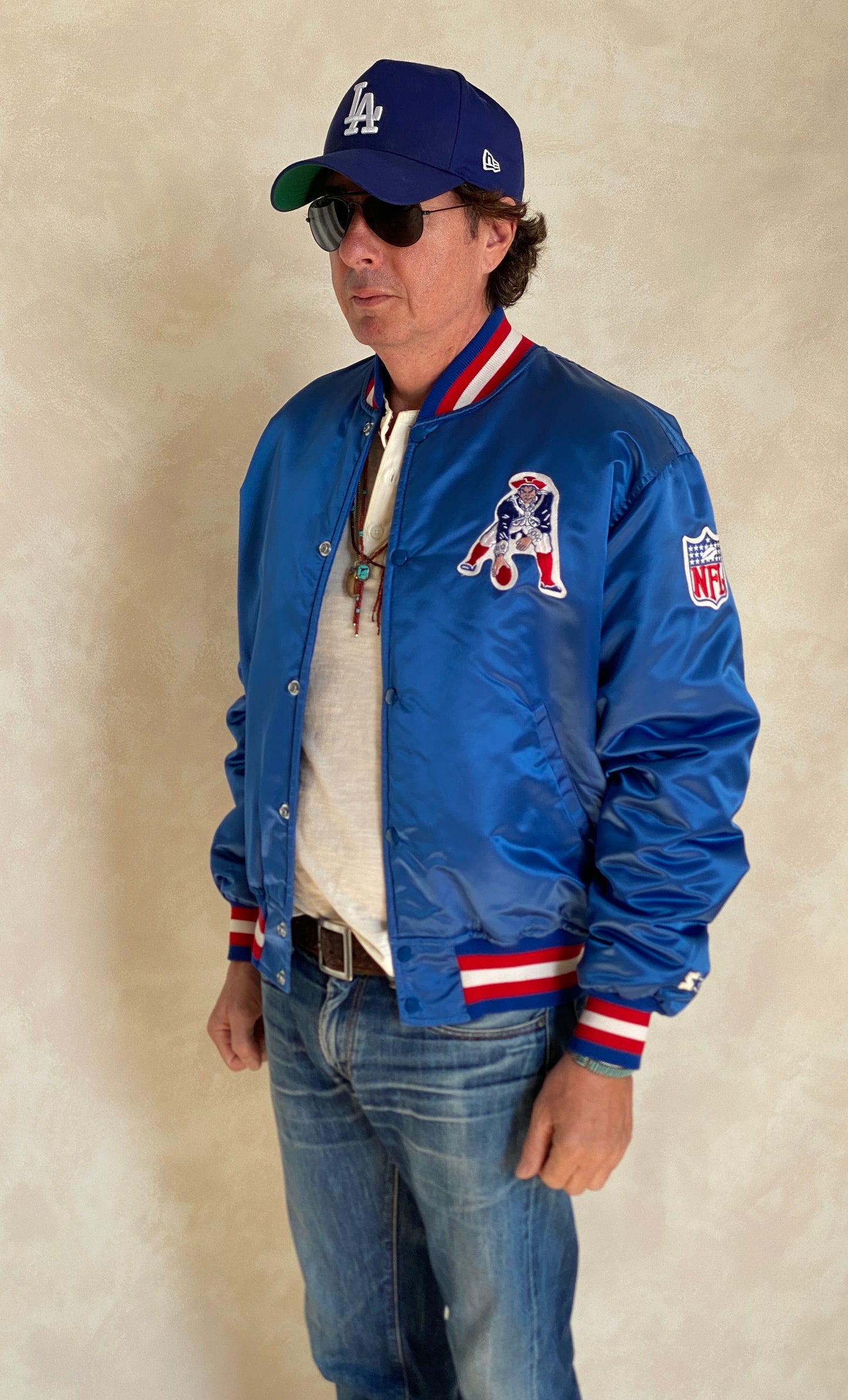 Vintage 1980s New England Patriots Starter satin jacket made in USA, size large.