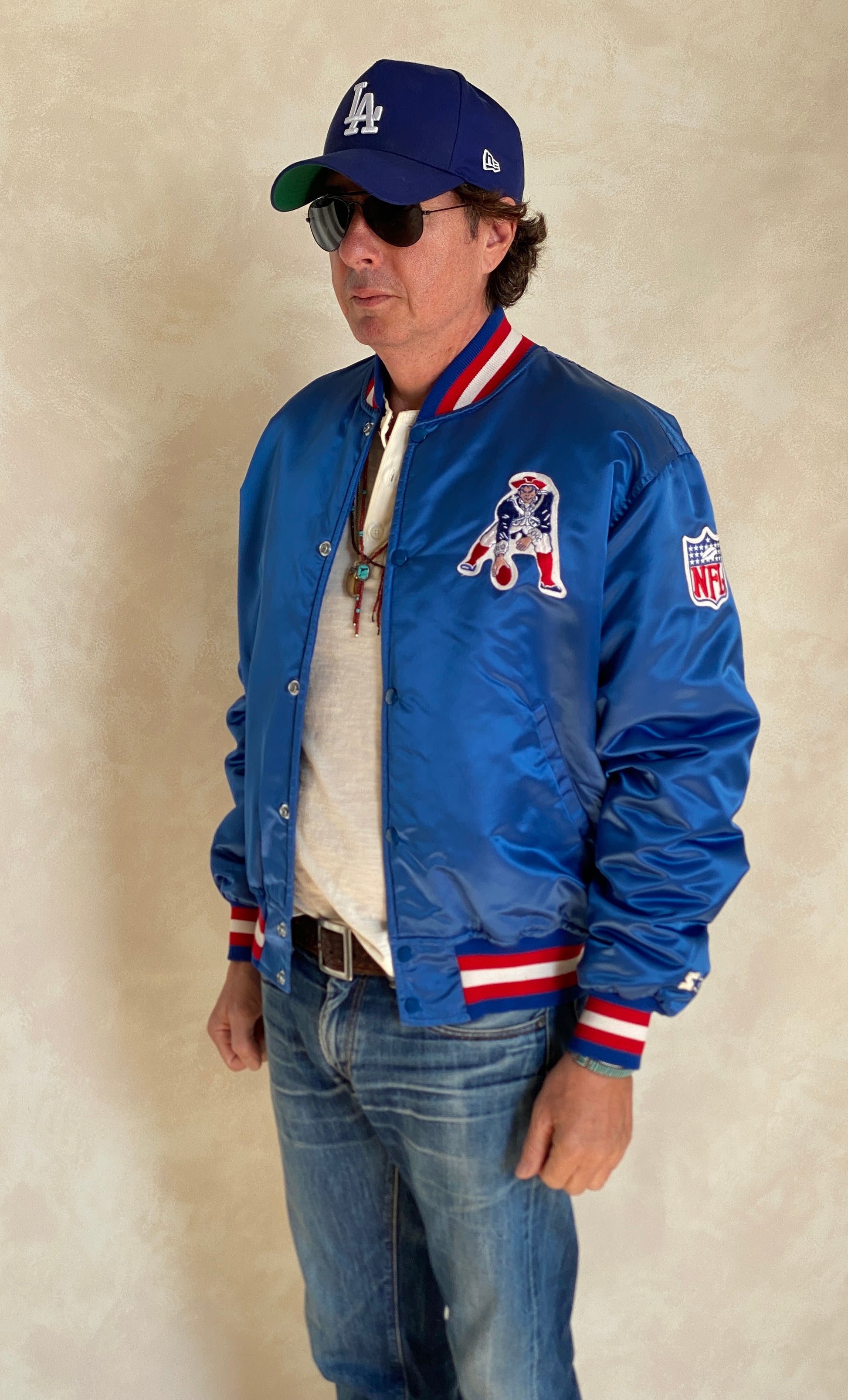 Vintage 1980s New England Patriots Starter satin jacket made in USA, size large.