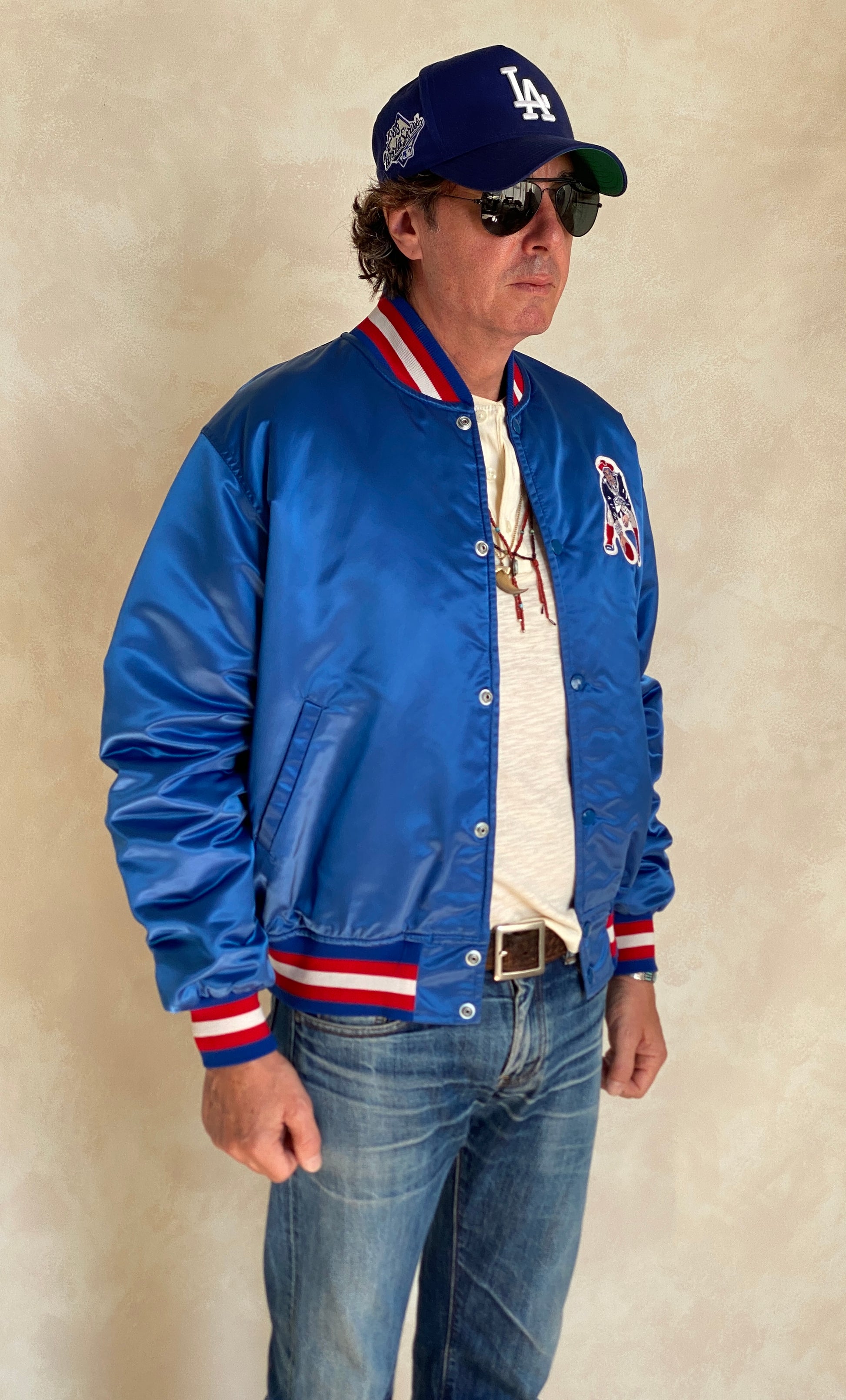 Vintage 1980s New England Patriots Starter satin jacket made in USA, size large.