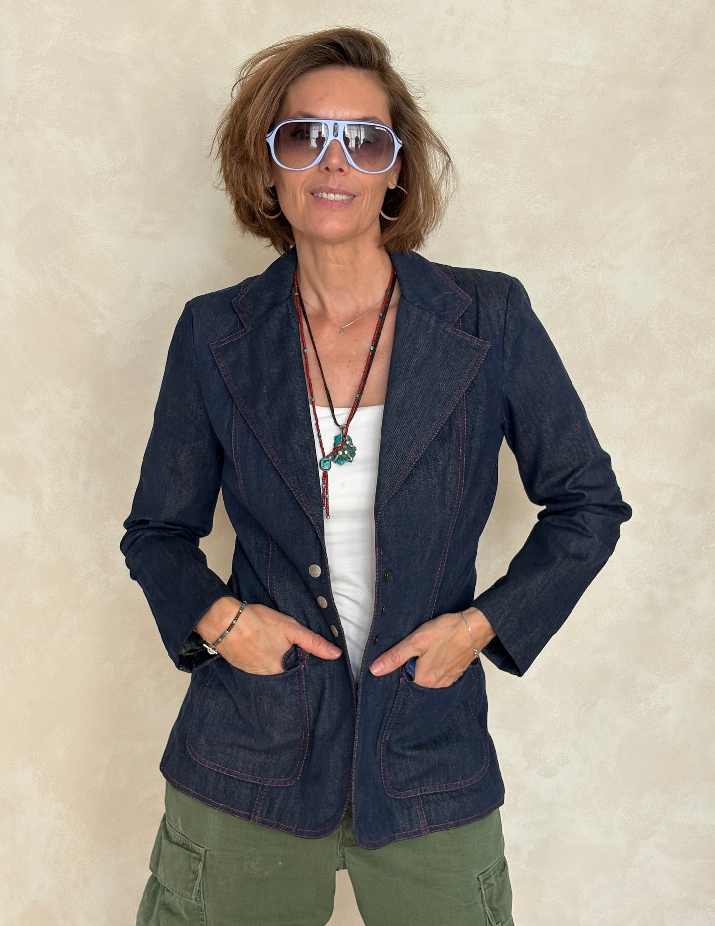 Size 36US .Vintage 1970s Patty Woodard Denim Blazer — Made in California