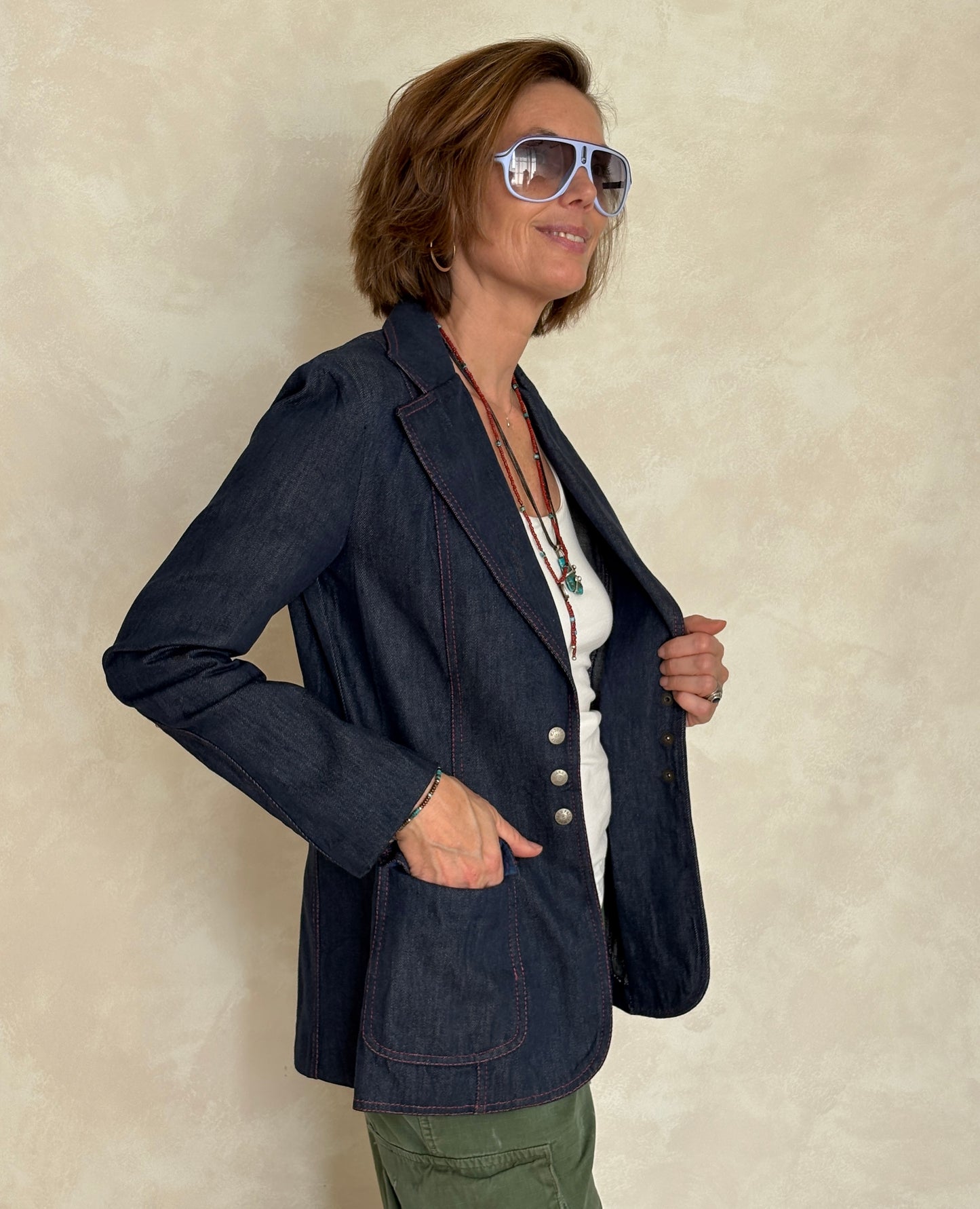 Size 36US .Vintage 1970s Patty Woodard Denim Blazer — Made in California