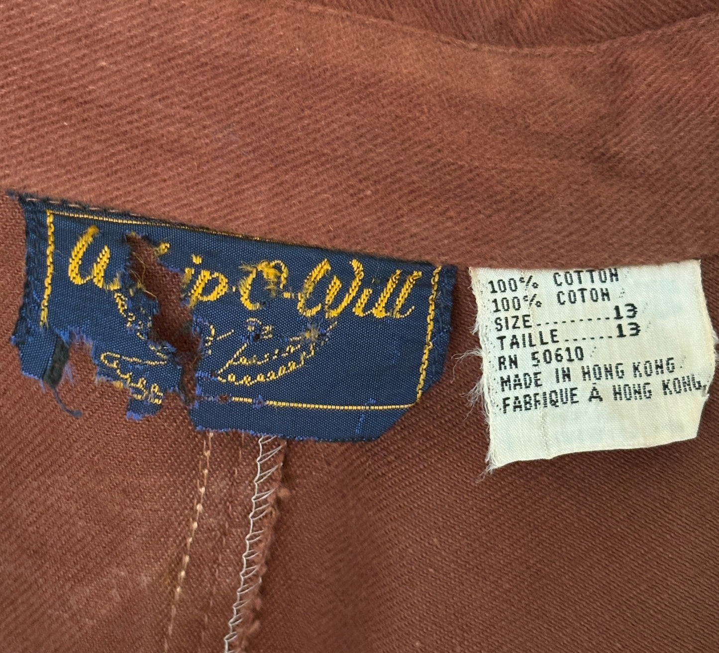 Vintage “Whip-O-Will” Studded Western Shirt – Rust Brown Cotton Size 13