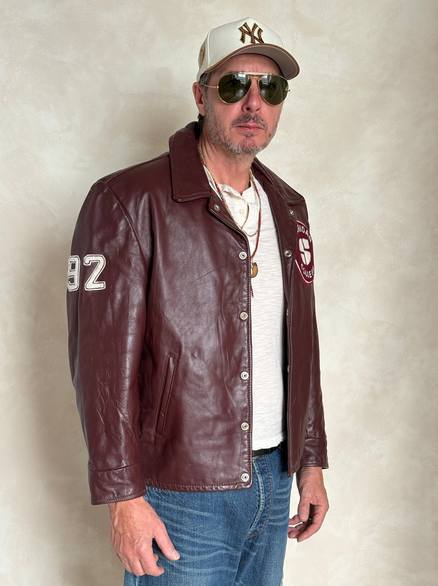 Size 44US / 54EU  Vintage Varsity Leather Jacket – Canadian Made – College Style