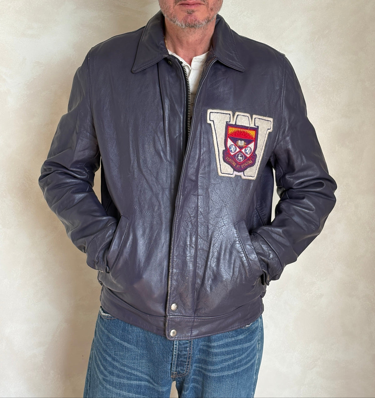 Size 42US / 52EU Vintage Leather Hockey Jacket Men’s – Soft Canadian Leather – Made in Canada-AJ357 Studio