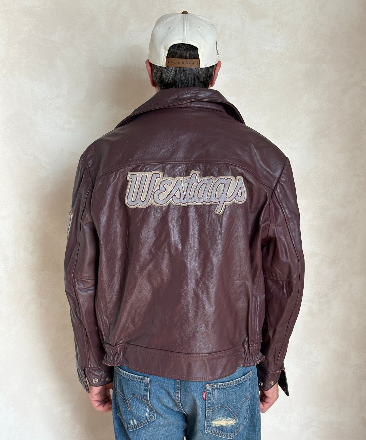 Size XL.  Vintage 90s Varsity Leather Jacket – Canadian Made – College Style – Soft Leather –