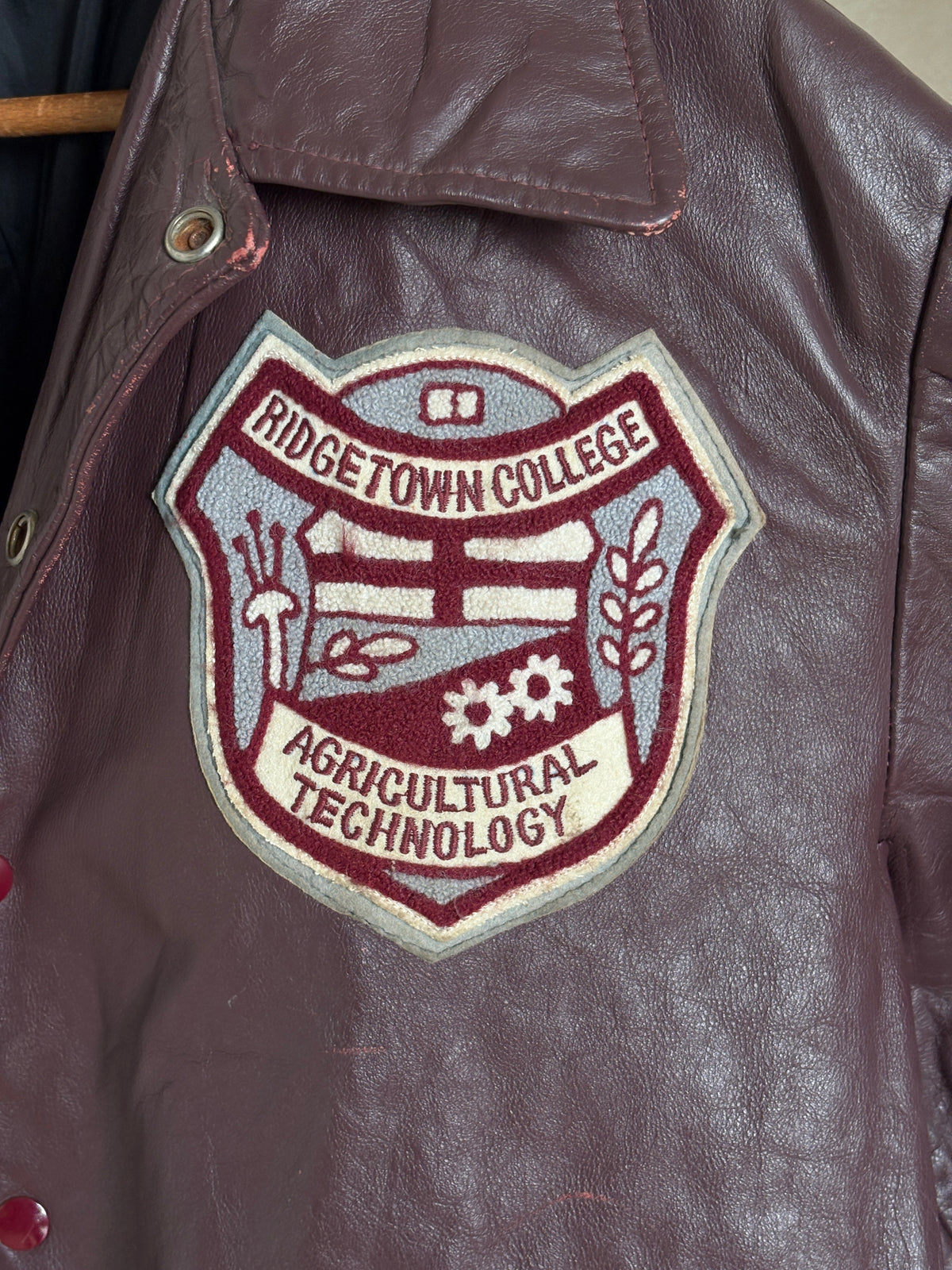 Size XL. Vintage 90s Varsity Leather Jacket – Canadian Made – College Style – Soft Leather –-AJ357 Studio