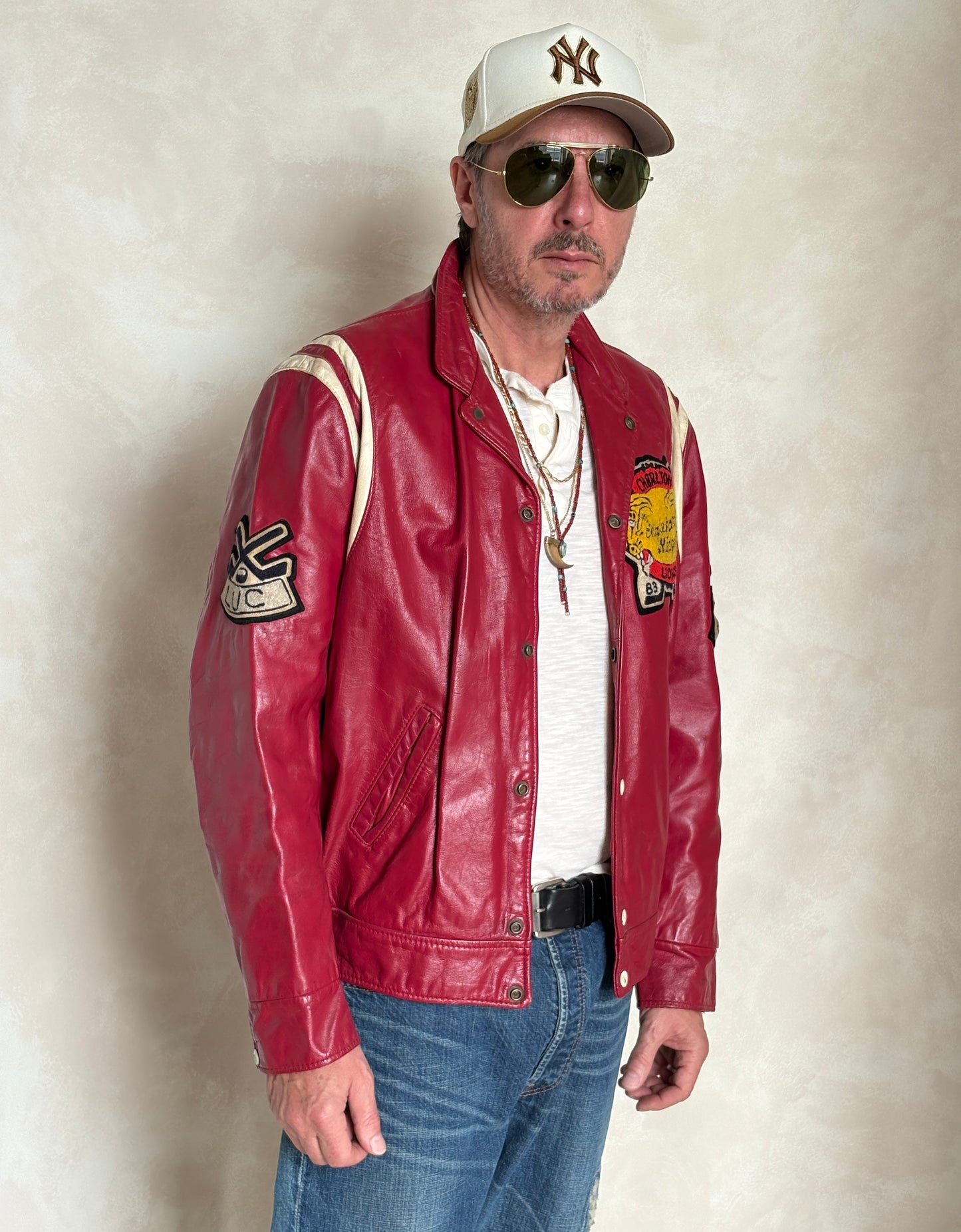 Size Large.  Vintage 1984 Leather Hockey Jacket  – Canadian Leather – Made in Canada