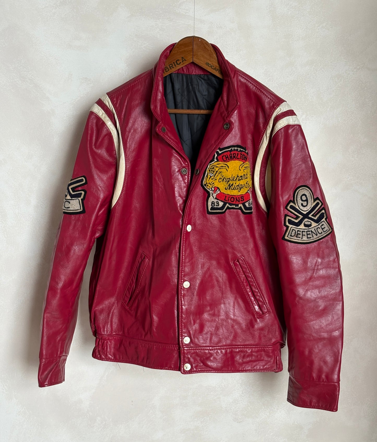 Size Large.  Vintage 1984 Leather Hockey Jacket  – Canadian Leather – Made in Canada