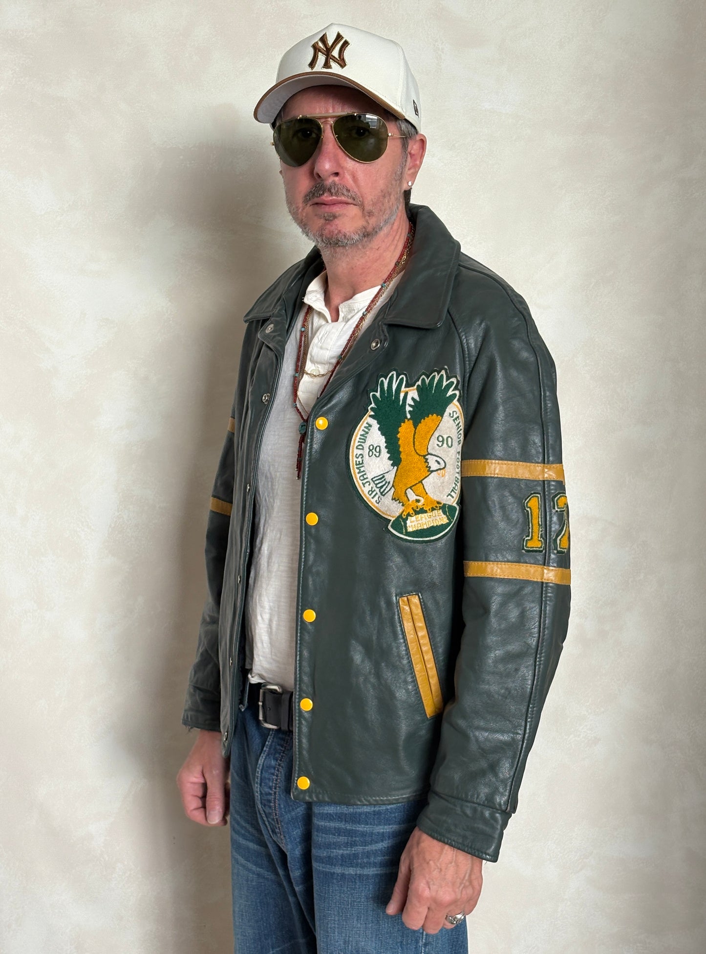 Size 42US / 52EU  Vintage 89/90 Sir James Dunn Eagles Leather Varsity Jacket — Canadian High School Football — Made in Canada