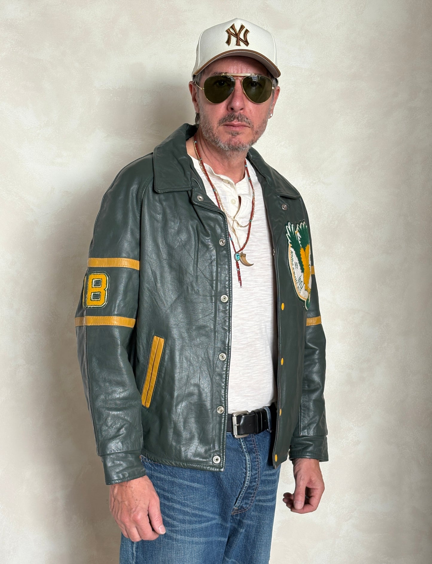 Size 42US / 52EU  Vintage 89/90 Sir James Dunn Eagles Leather Varsity Jacket — Canadian High School Football — Made in Canada