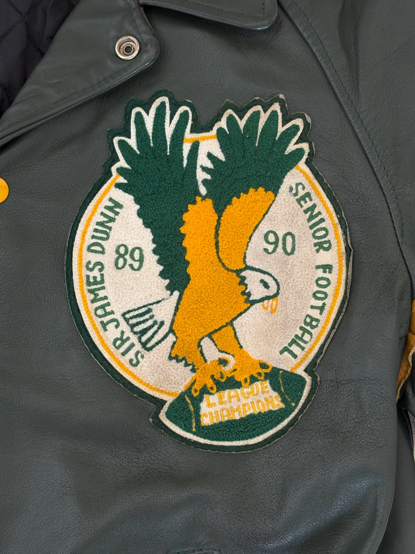 Size 42US / 52EU  Vintage 89/90 Sir James Dunn Eagles Leather Varsity Jacket — Canadian High School Football — Made in Canada