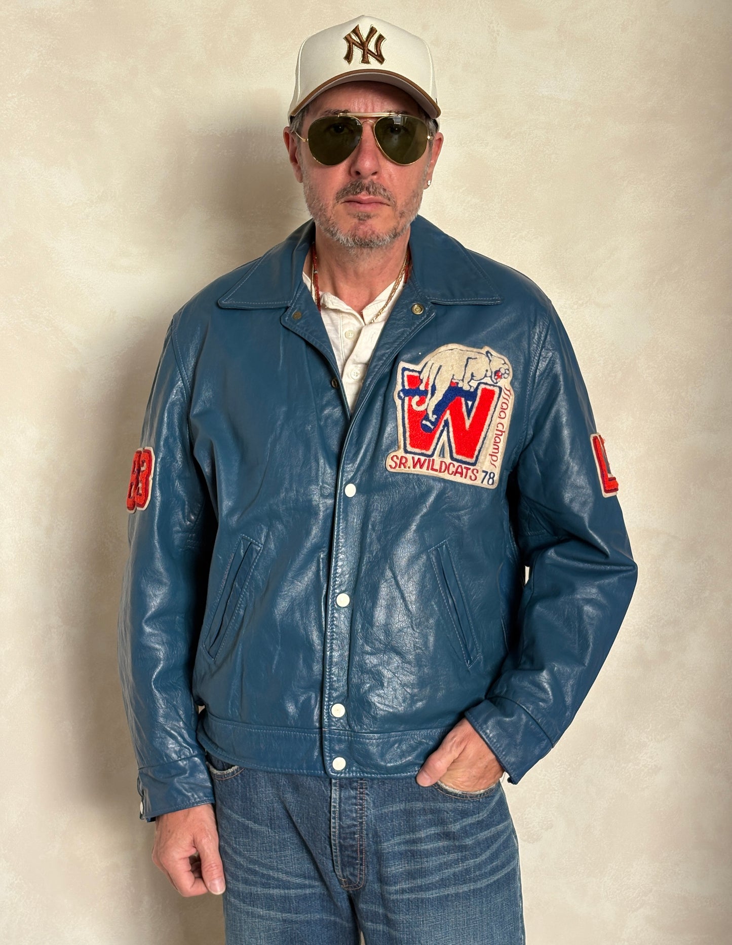 Size 42US / 52EU Vintage 1978 SR Wildcats Leather Varsity Jacket — Canadian High School Football  — SSIAA Champions — Made in Canada