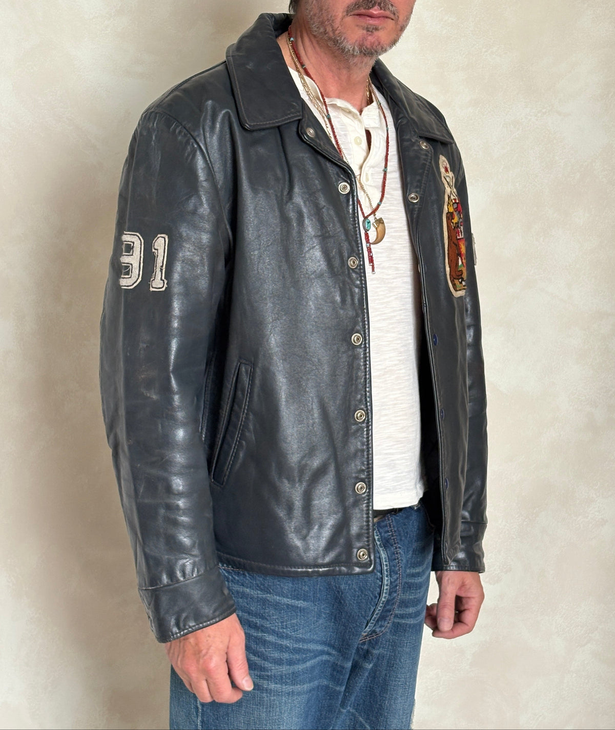 Size 48 US / 58 EU · Vintage 90s Leather College Jacket — Brock University Bomber Canadian Varsity-AJ357 Studio