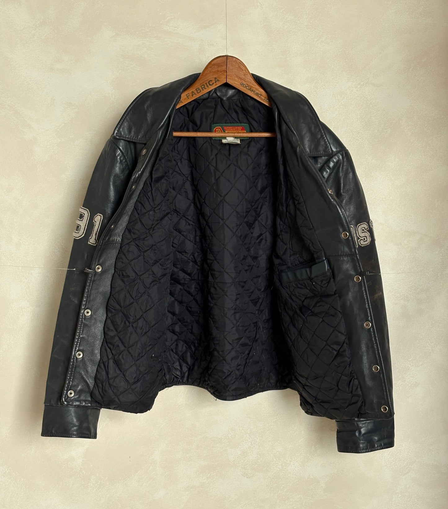 Size 48US / 58EU.  Vintage 90s Leather College Jacket — Brock University Bomber — Canadian Varsity Style — History Department Patch