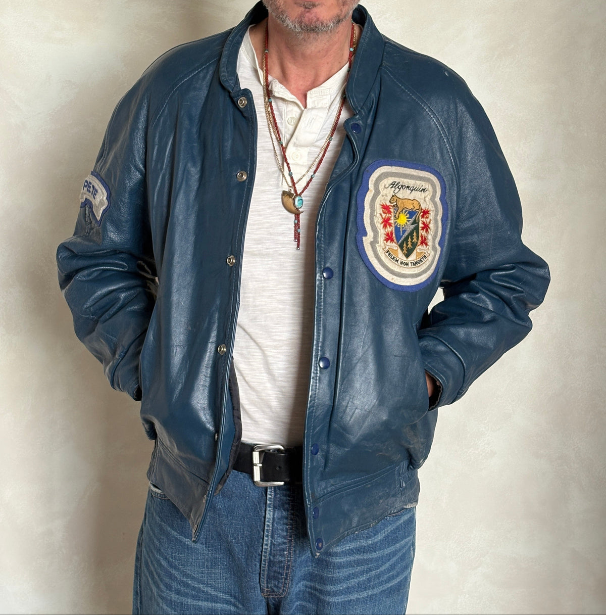 Size 42US / 52EU Vintage 1980s Algonquin College Leather Varsity Jacket — Business Department Bomber — Canadian University Jacket-AJ357 Studio