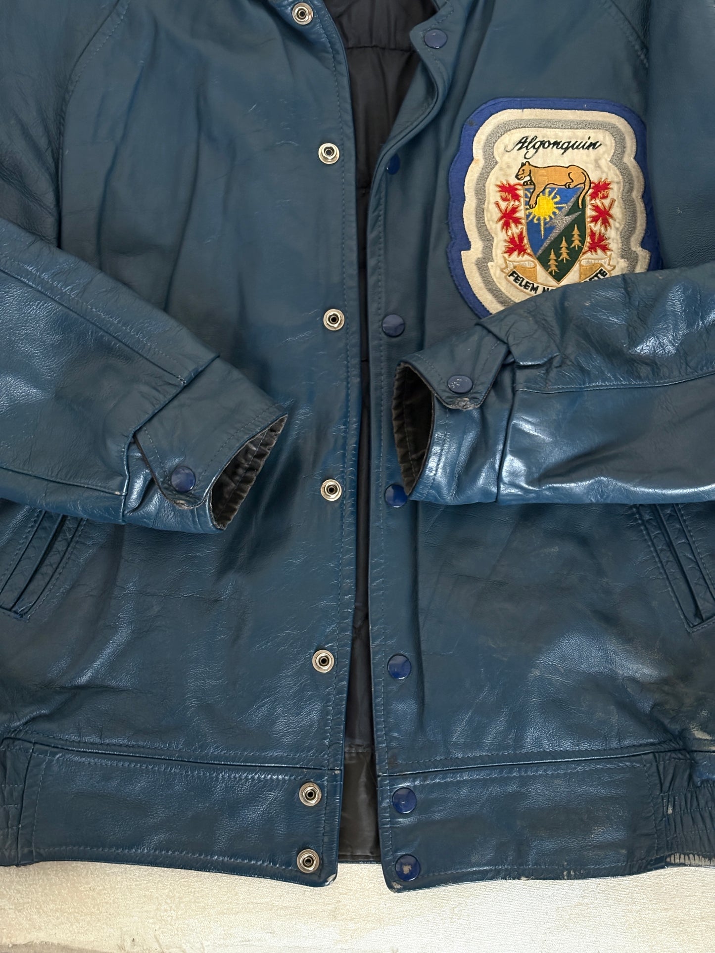 Size 42US / 52EU Vintage 1980s Algonquin College Leather Varsity Jacket — Business Department Bomber — Canadian University Jacket