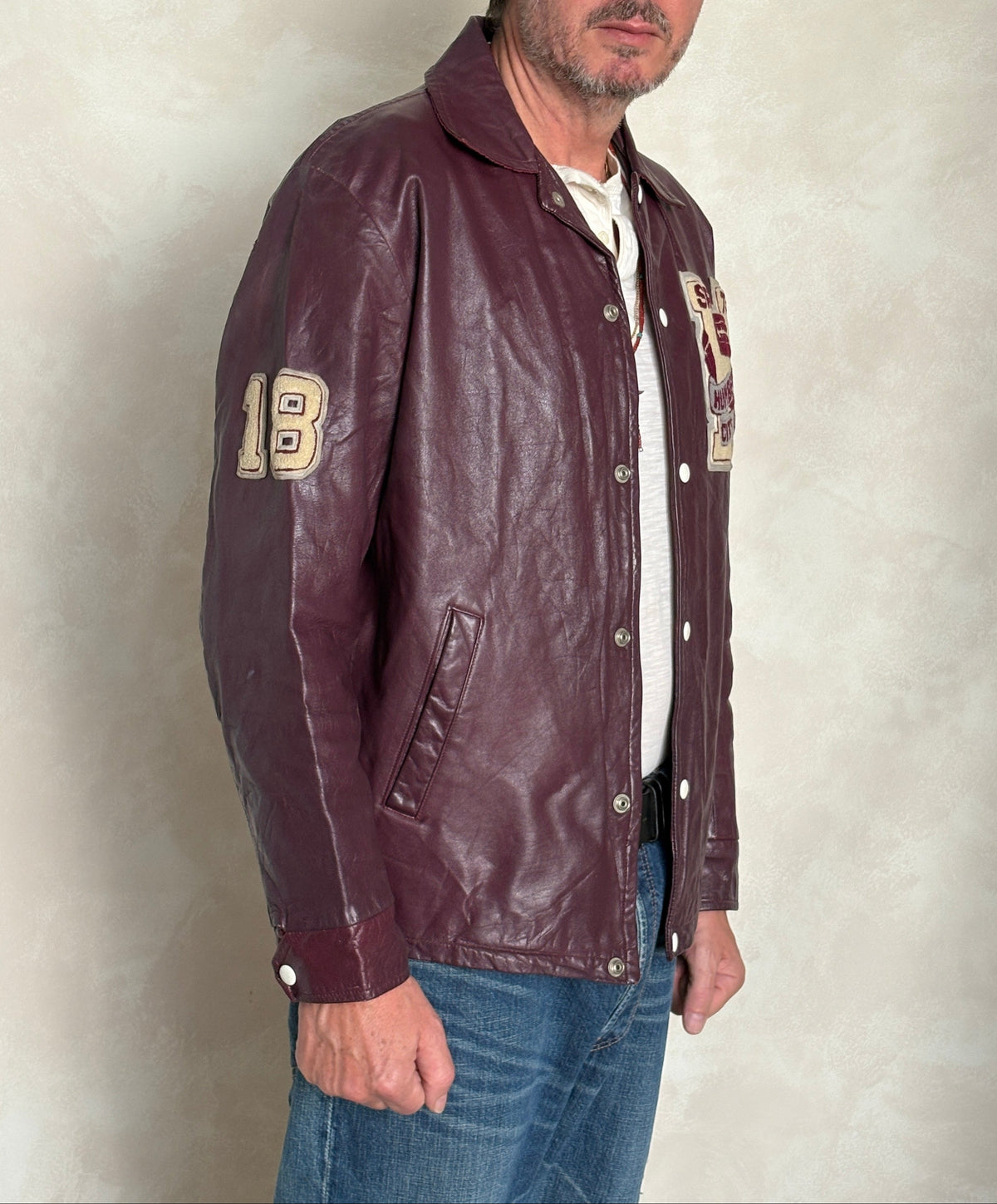 Size 42US / 52EU Vintage 1973 Humberside Collegiate Varsity Leather Jacket — Canadian High School Football — City Champs — Made in Canada-AJ357 Studio