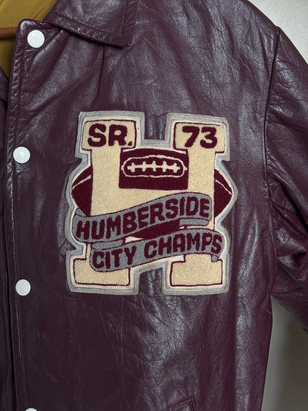 Size 42US / 52EU Vintage 1973 Humberside Collegiate Varsity Leather Jacket — Canadian High School Football — City Champs — Made in Canada-AJ357 Studio