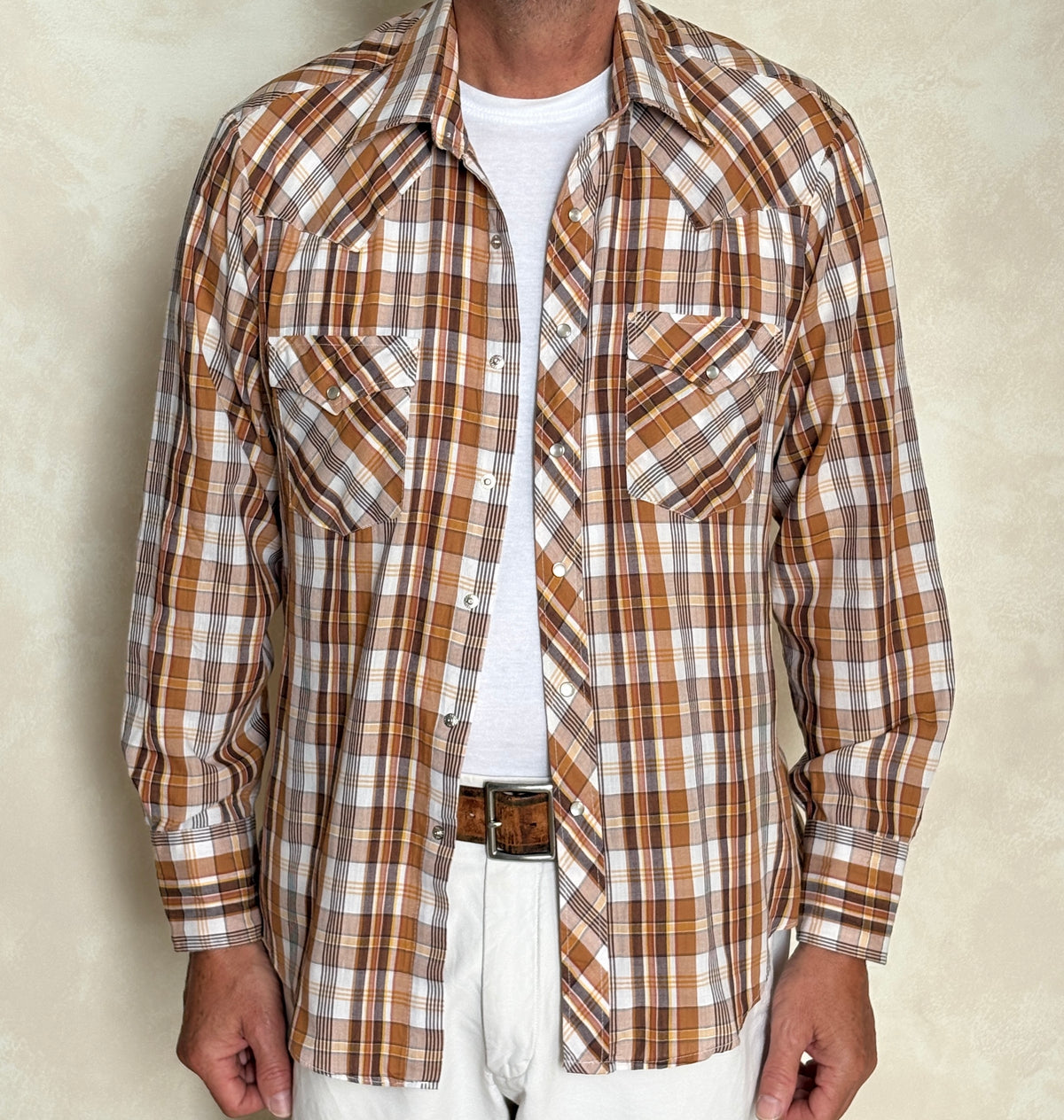 Vintage 80s Youngbloods Authentic Western Plaid Shirt — Pearl Snap — Size Large