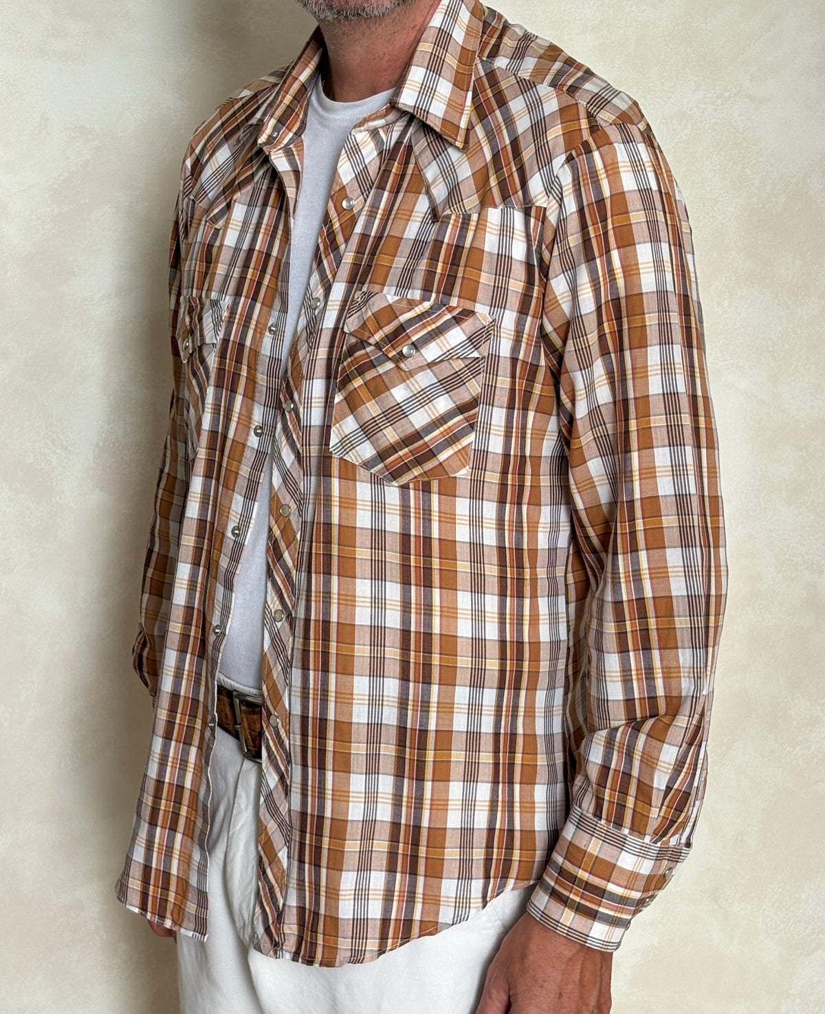 Vintage 80s Youngbloods Authentic Western Plaid Shirt — Pearl Snap — Size Large