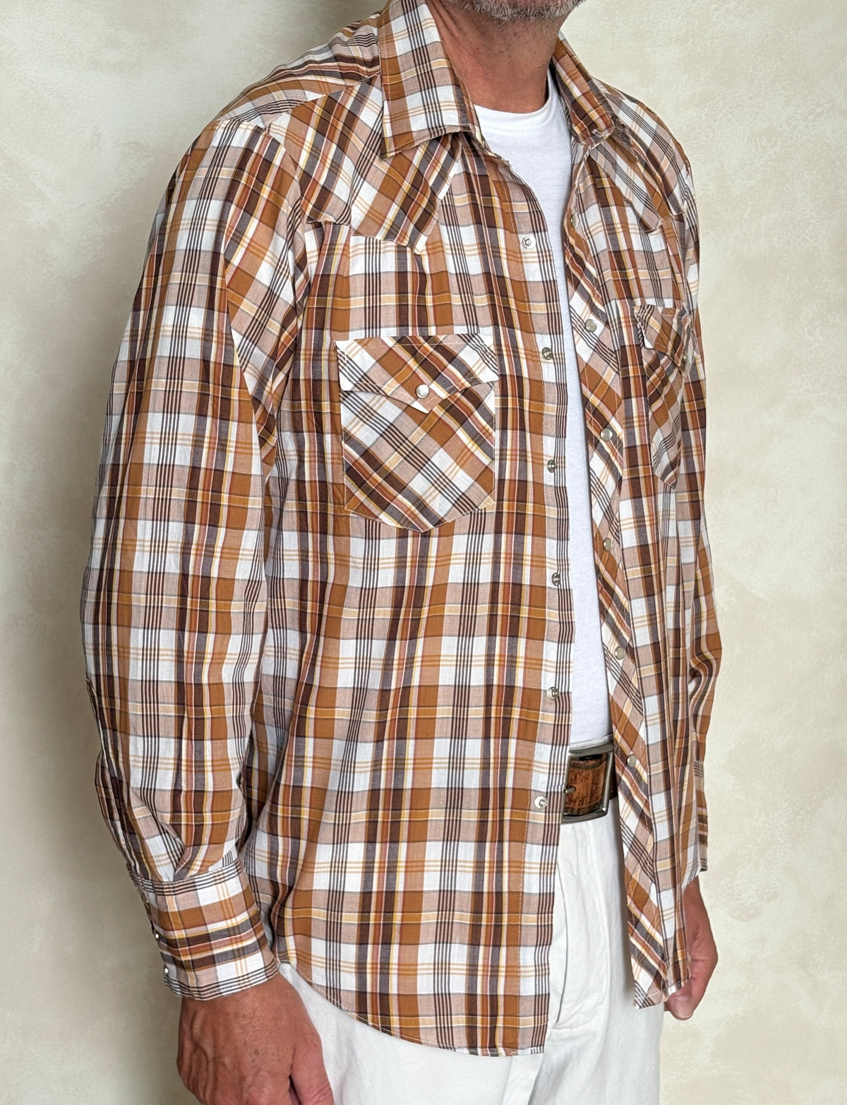 Vintage 80s Youngbloods Authentic Western Plaid Shirt — Pearl Snap — Size Large