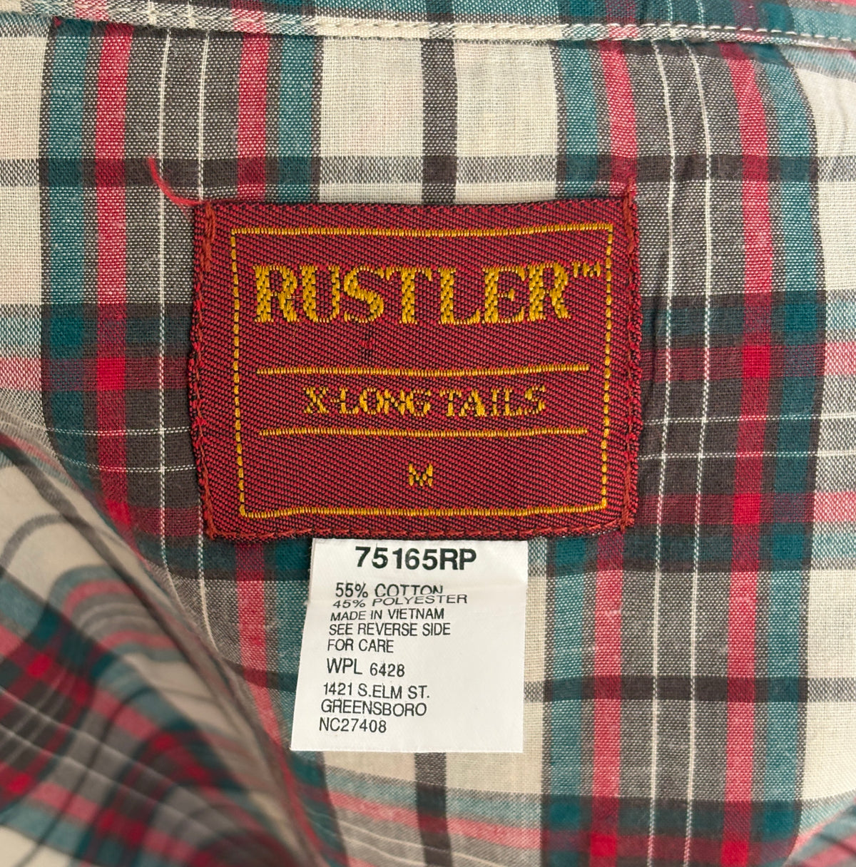 Vintage Rustler Western Plaid Shirt — X-Long Tails — Size Medium
